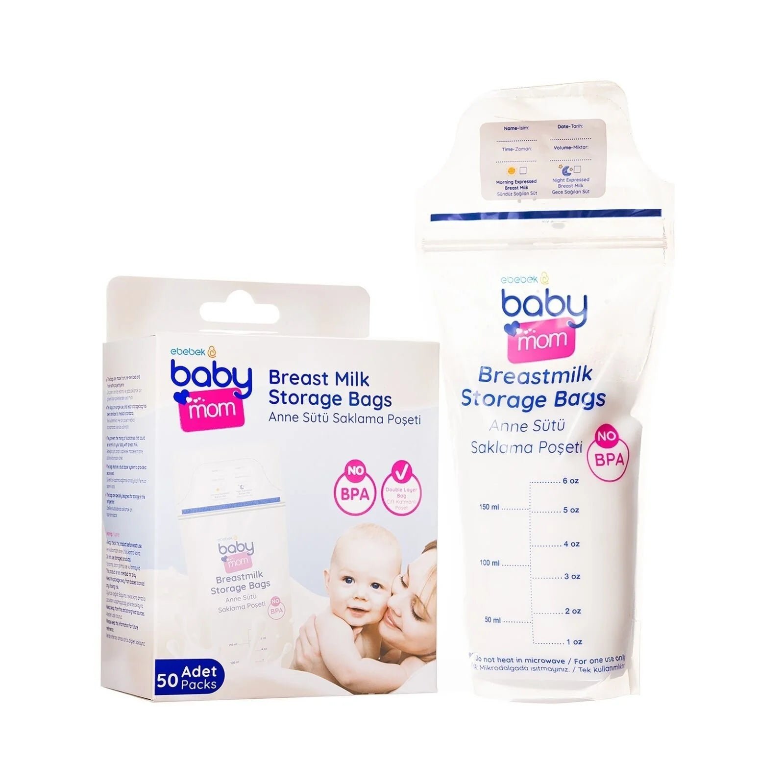 baby mom Pack of 50 Polyethylene Breast Milk Storage Bags