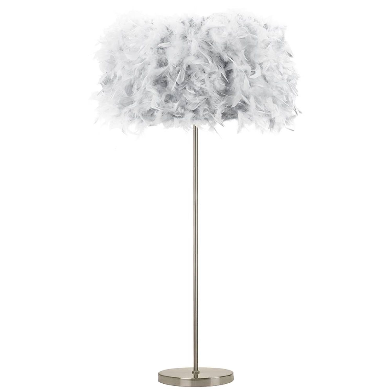 Happy Homewares Chic Real Grey Feather with Satin Nickel Base Floor Lamp - 40cm