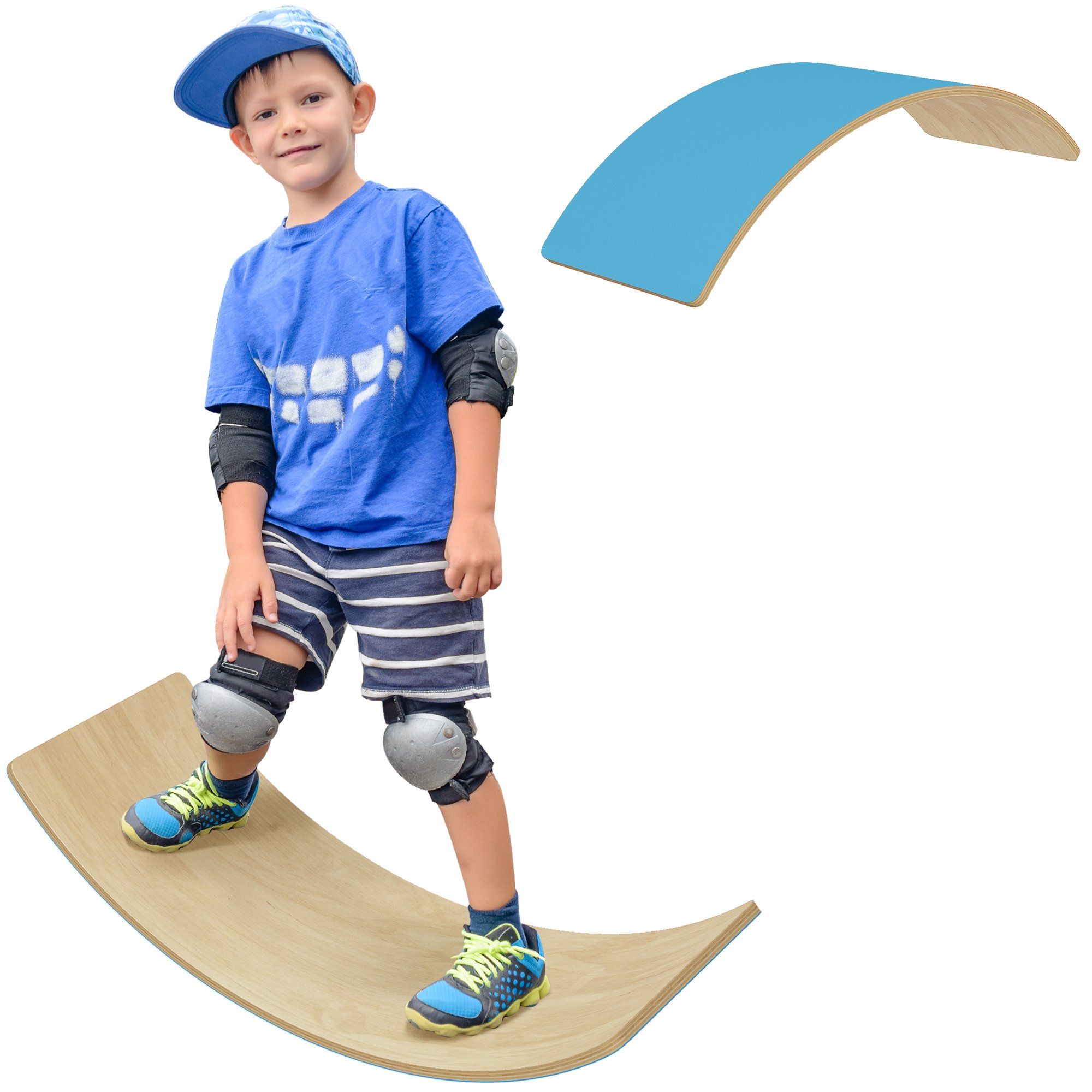 AIYAPLAY Wooden Kids Silent Felt Curvy Swing Seesaw Balance Board - Blue