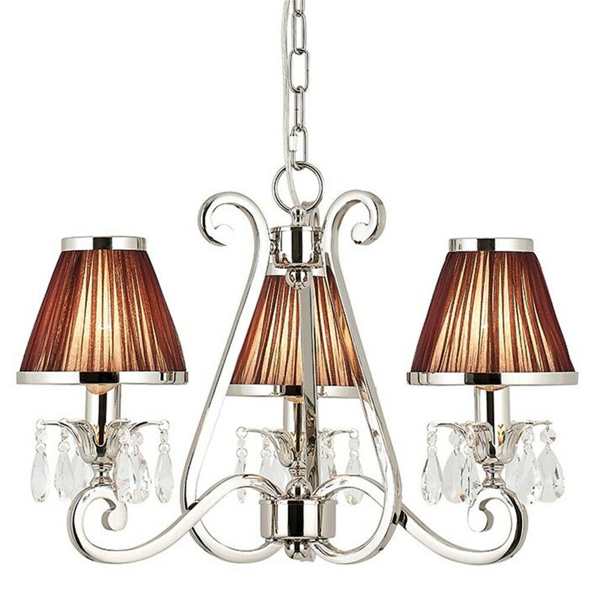 Loops Direct Oksana Lead Crystal Chandelier - Nickel Brown Shades