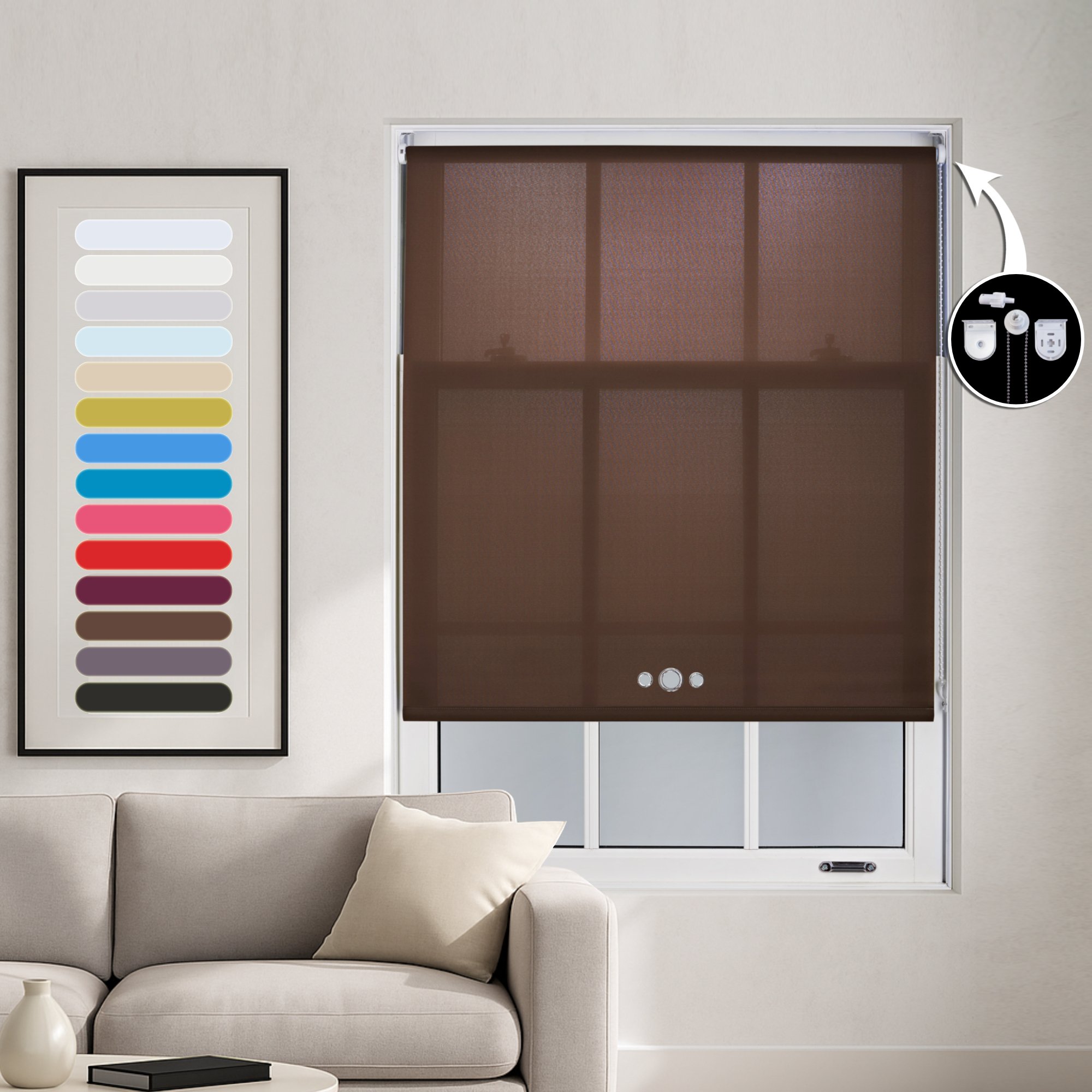 Furnished Mocha Daylight Roller Blind Triple Round Eyelets - 60 x 165cm