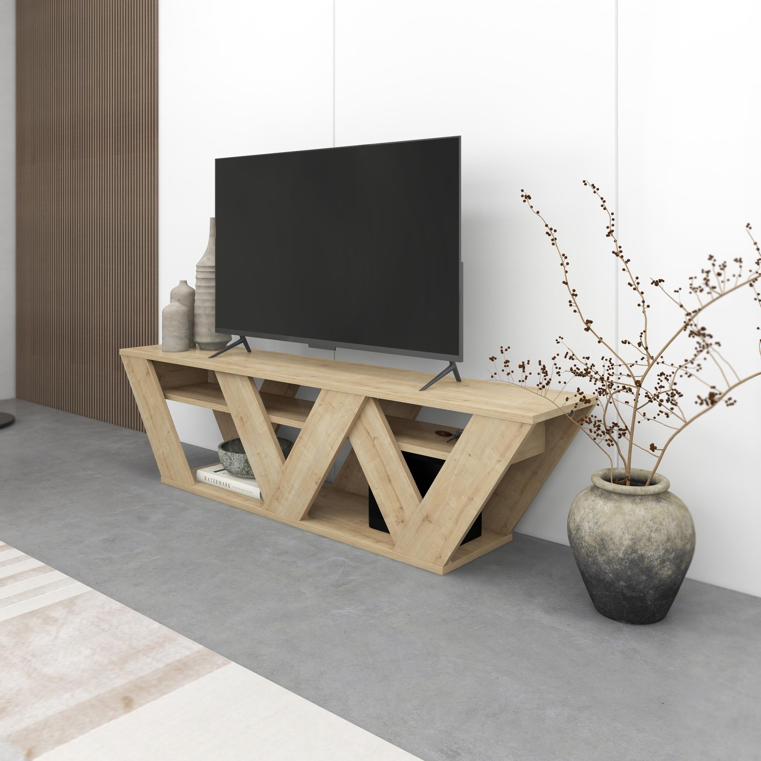 Decortie Ralla TV Unit particleboard with Metal Frame - Oak