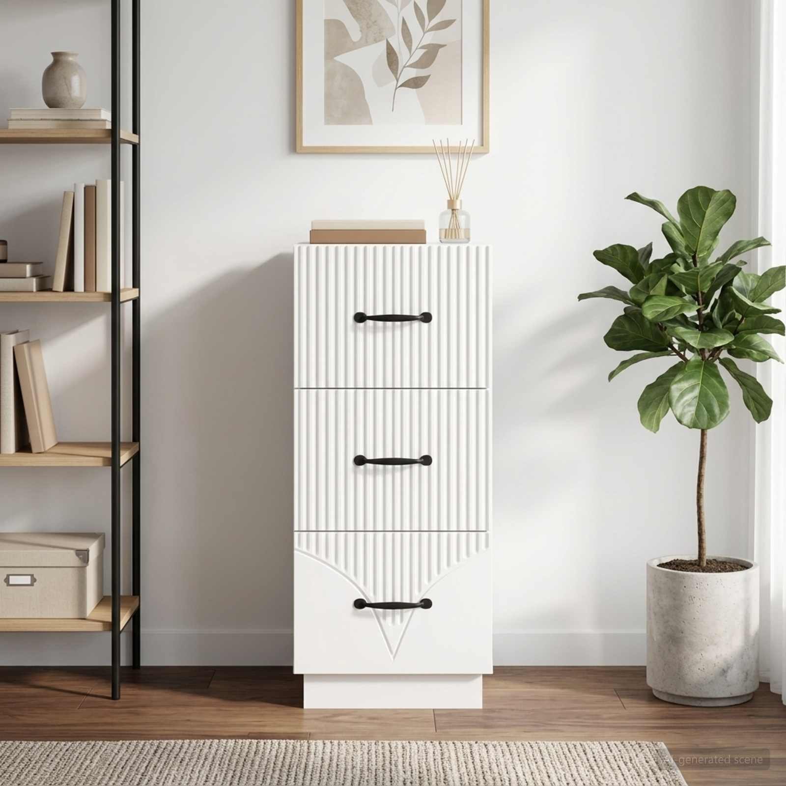 Walplus Engineered Wood Drawer Cabinet - White - 33 x 34.5 x 87 cm