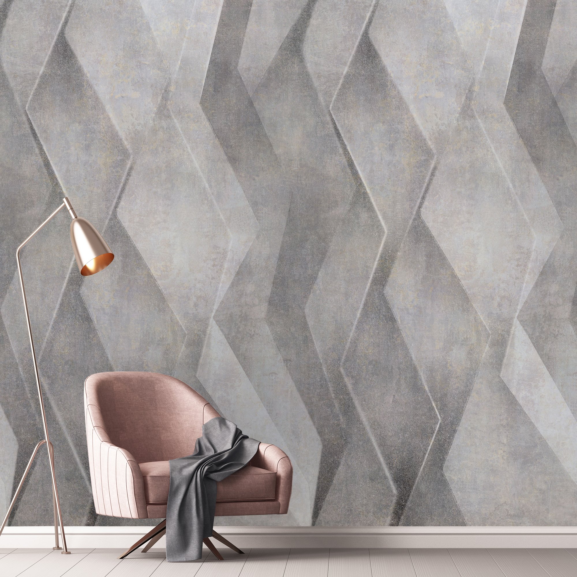 Grandeco Concrete 3D 3 lane Repeatable Textured Wallpaper Mural  - Grey