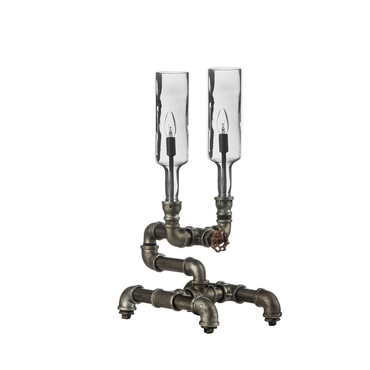 Orsina Maren Dual Bottle Glass And Metal Table Lamp – Silver