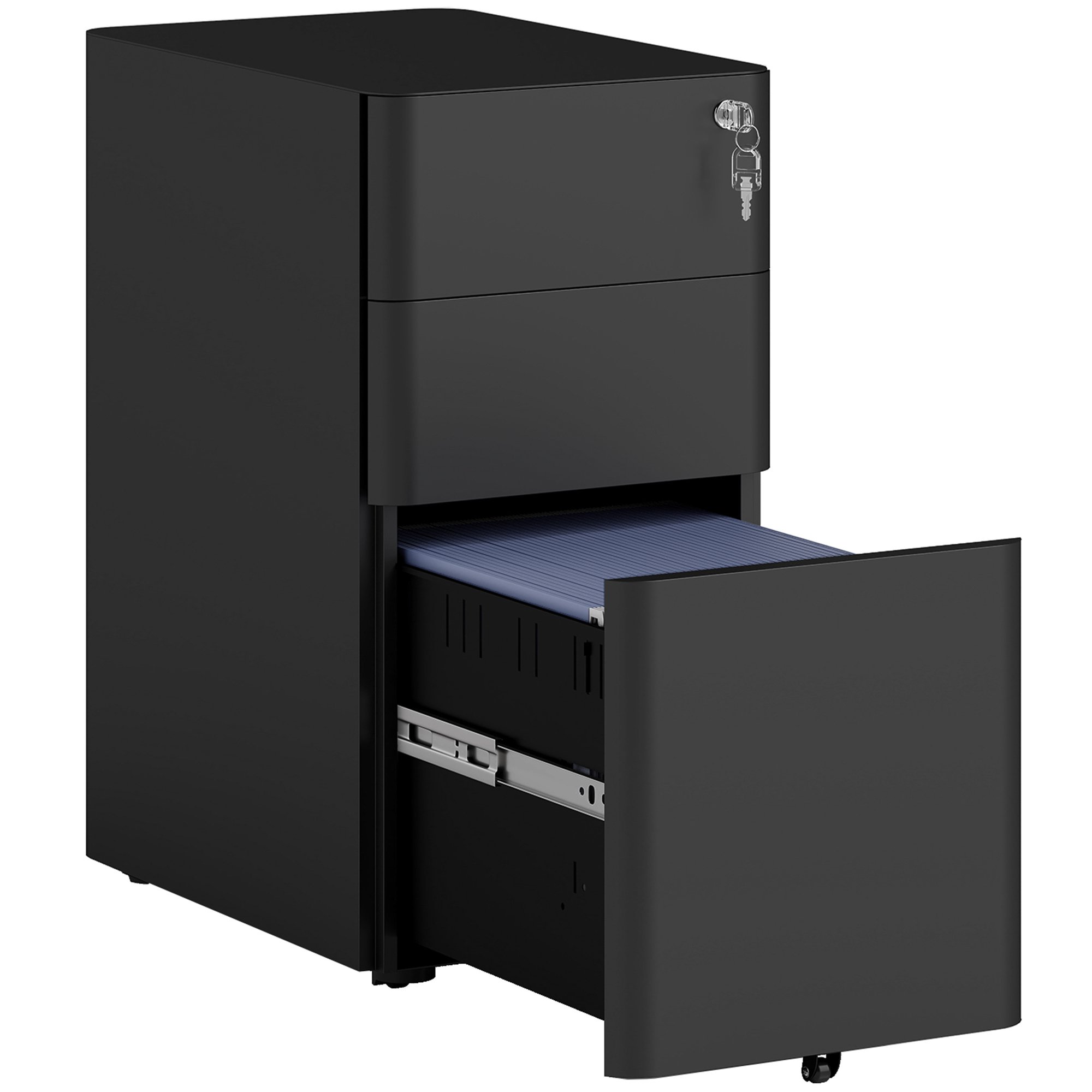 Vinsetto 3-Drawer Mobile Lockable Metal File Cabinet - Black