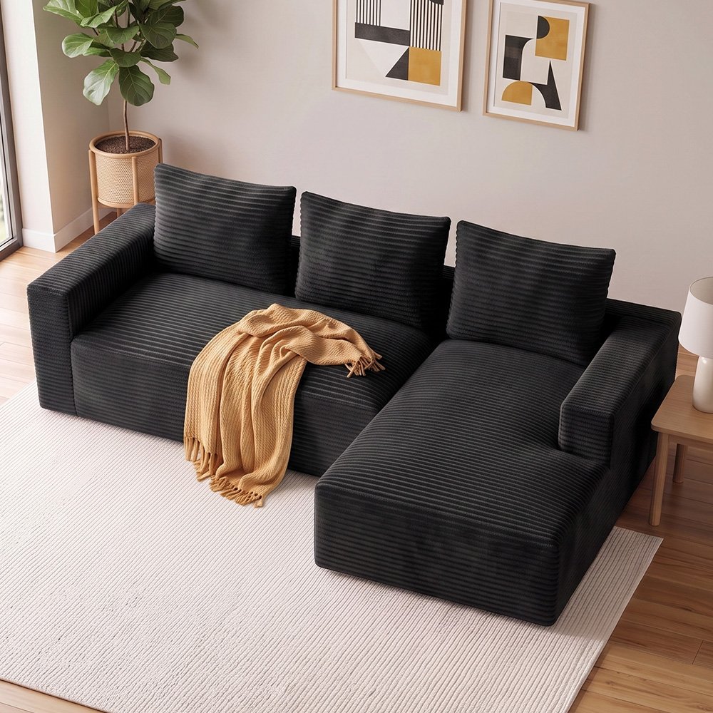 Rattantree Corduroy Modular Sectional Sofa With Chaise - Black