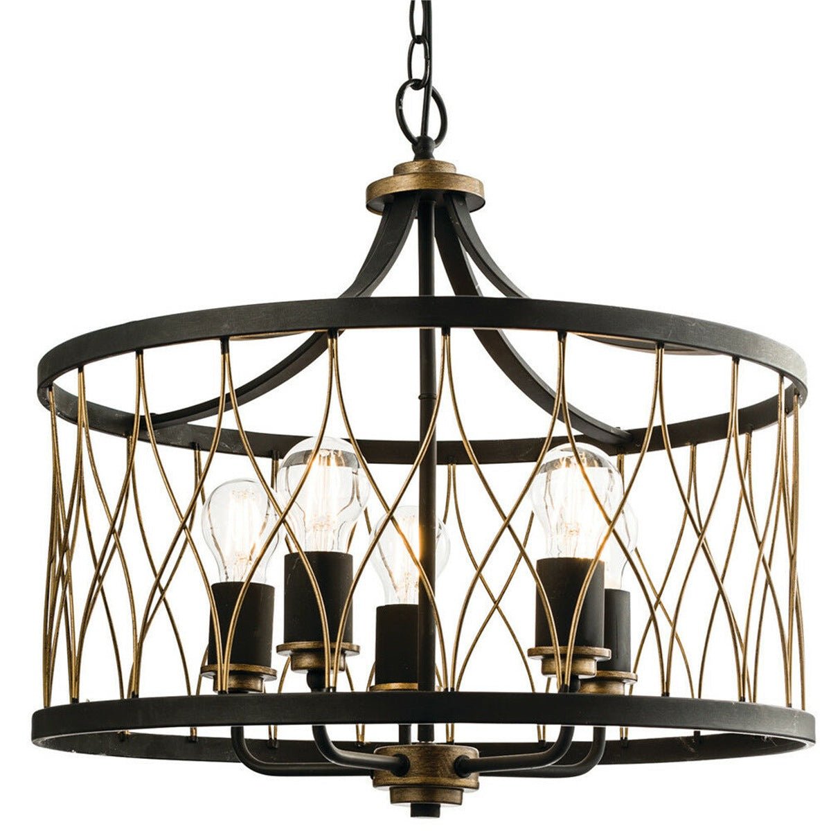 Loops Direct Steel 5-Light Ceiling Pendant - Matt Black and Rustic Bronze