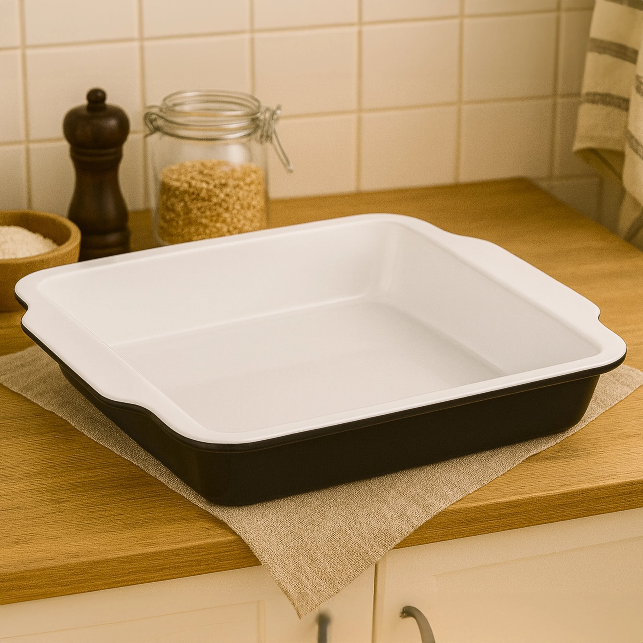 Orsina Ecocook Carbon Steel Baking Dish With Handles - Black And White