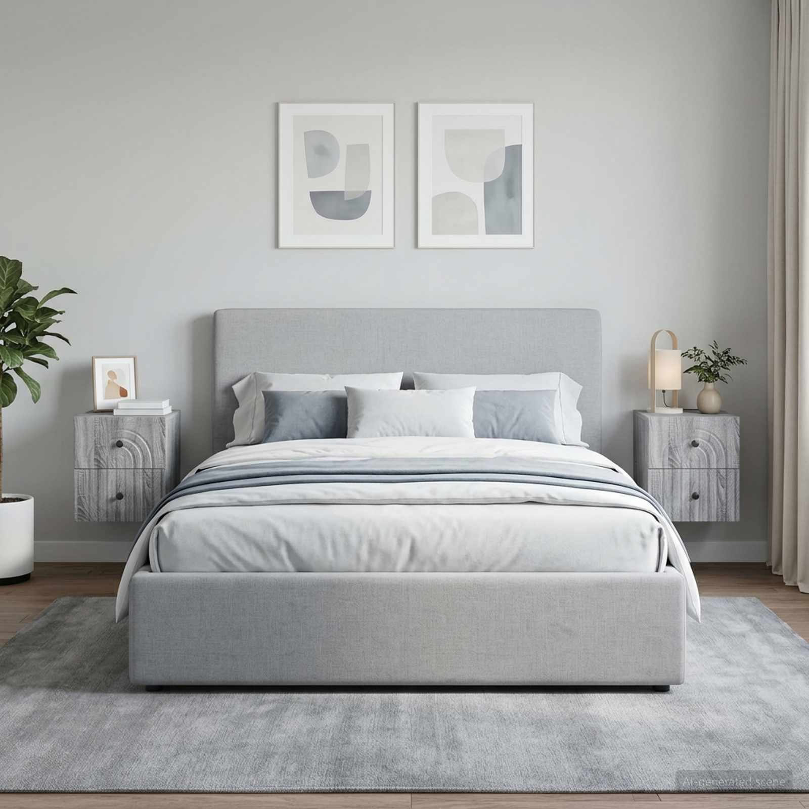 Walplus Pack of 2 Wall Mounted Bedside Cabinet - Grey Sonoma - 33 x 34.5 x 40 cm