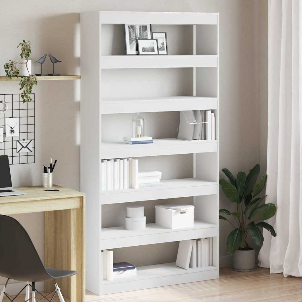 Walplus 6 Tier Engineered Wood Book Cabinet - White - 100 x 30 x 198 cm