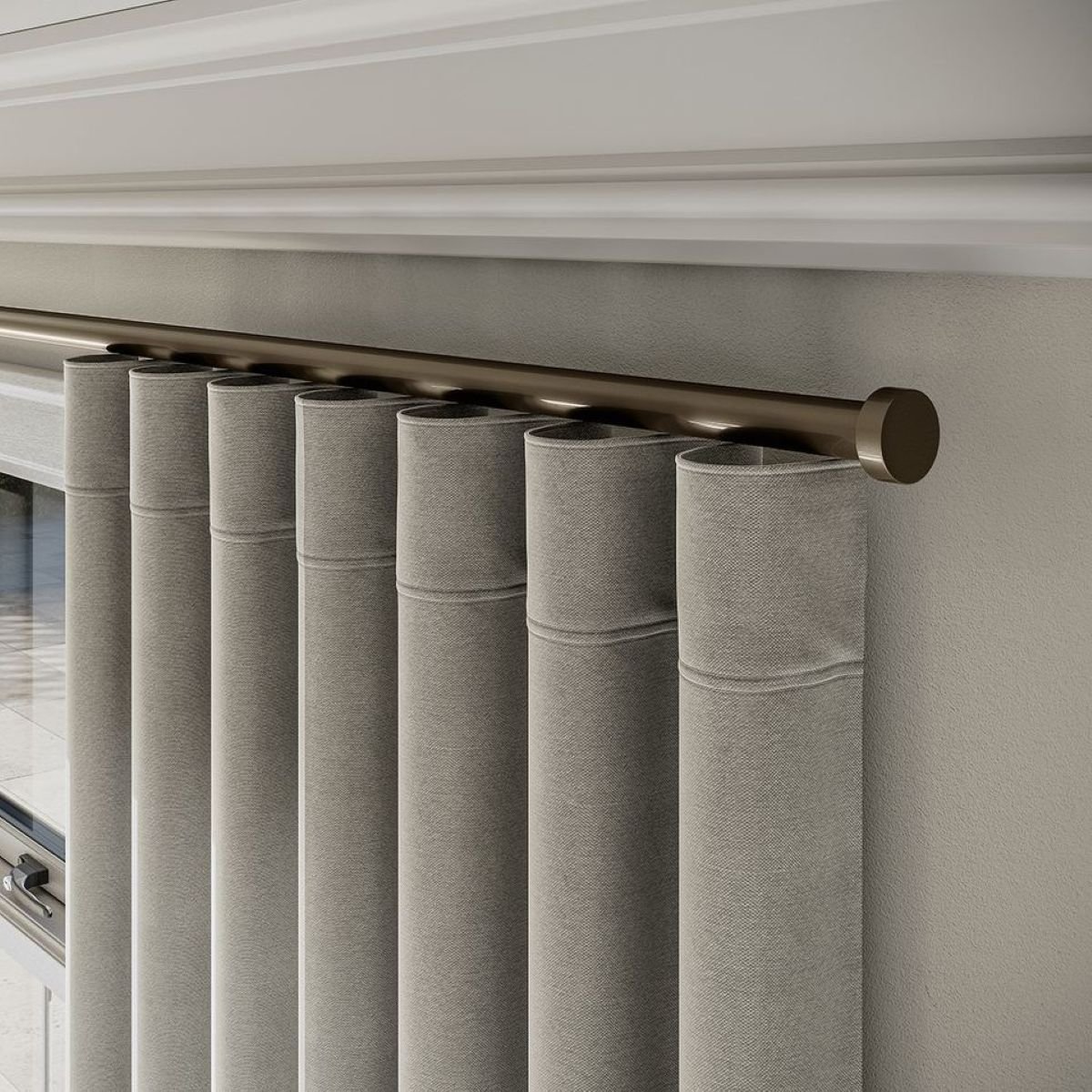 New Edge Blinds 28mm Taupe Styleline Gliding Curtain Pole with Stud End - 340cm