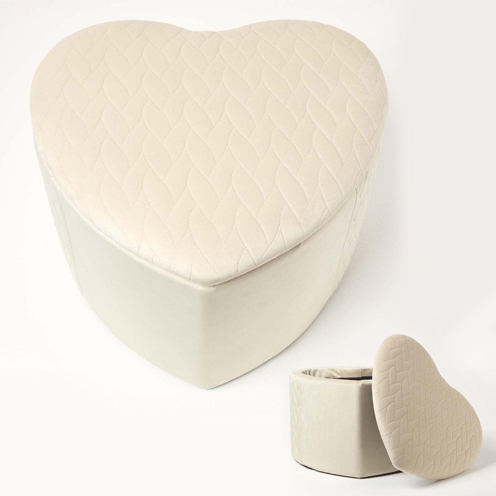 Homescapes Arundel Heart-Shaped Velvet Footstool with Storage – Cream