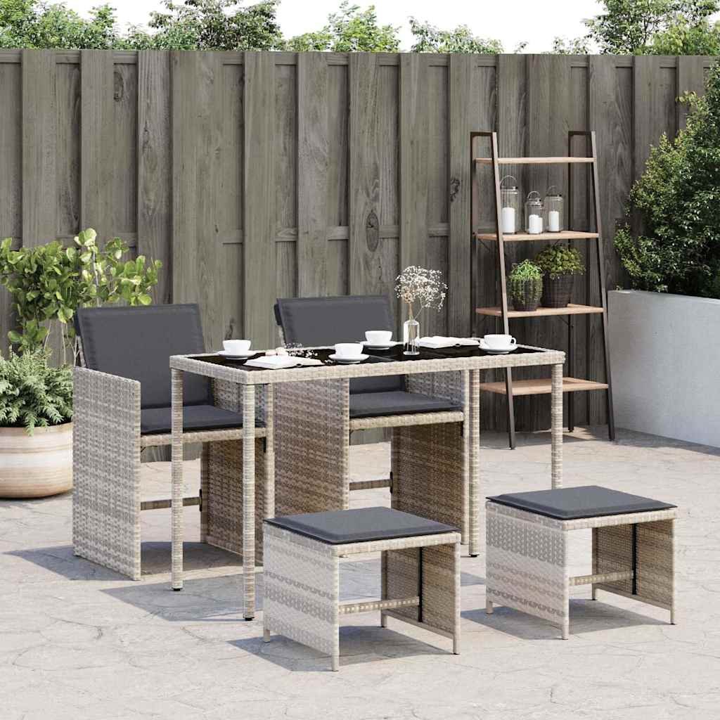 Walplus 5 Piece Poly Rattan Garden Dining Set - Light Grey - 115 x 54 x 74 cm