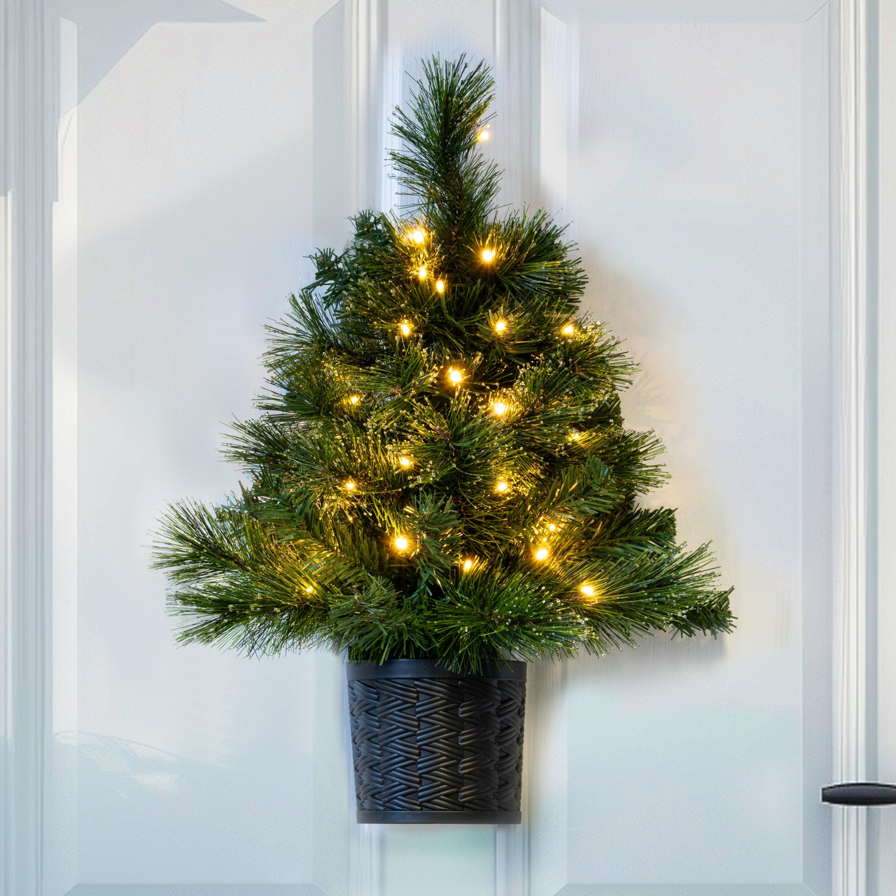 Christmas Tree World 2ft Pre-Lit Majestic Dew Pine Wall Hanging Half Potted Tree
