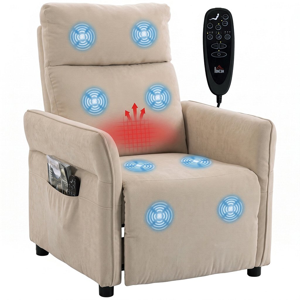 HOMCOM Adjustable Armchair with Massage and Heat - Beige