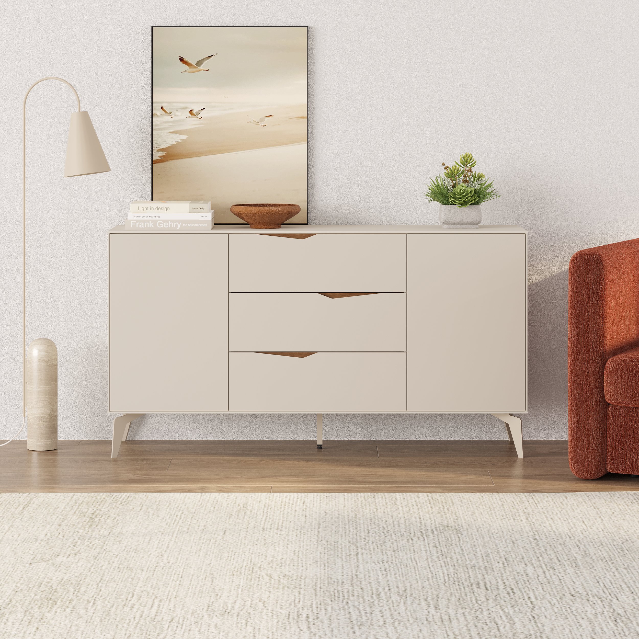 Decortie Jaden 2 Door 3 Drawer Sideboard - Sandstone and Whiskey Oak