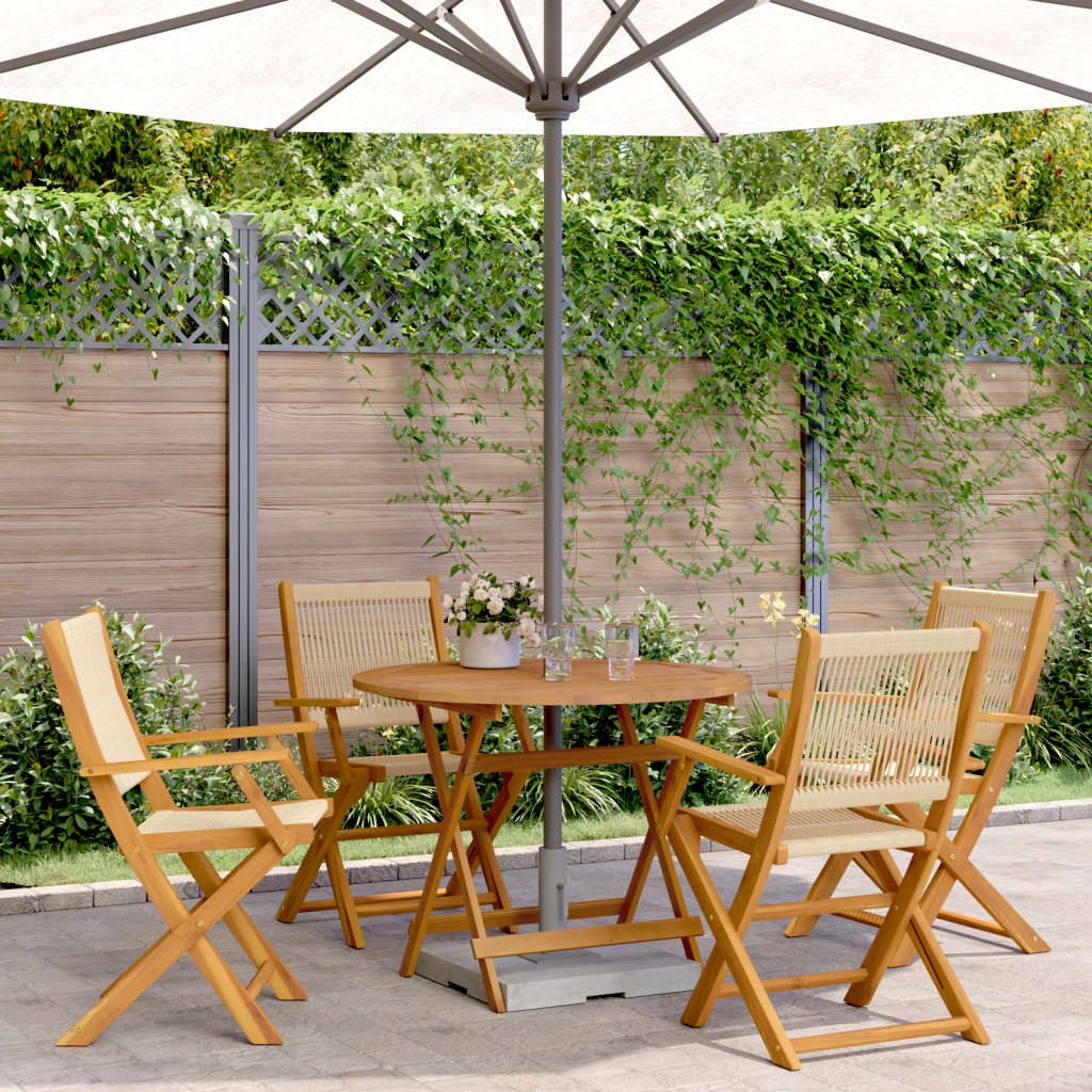 Walplus 5 Piece Solid Acacia Wood Folding Garden Dining Set - Beige - 90 x 75 cm