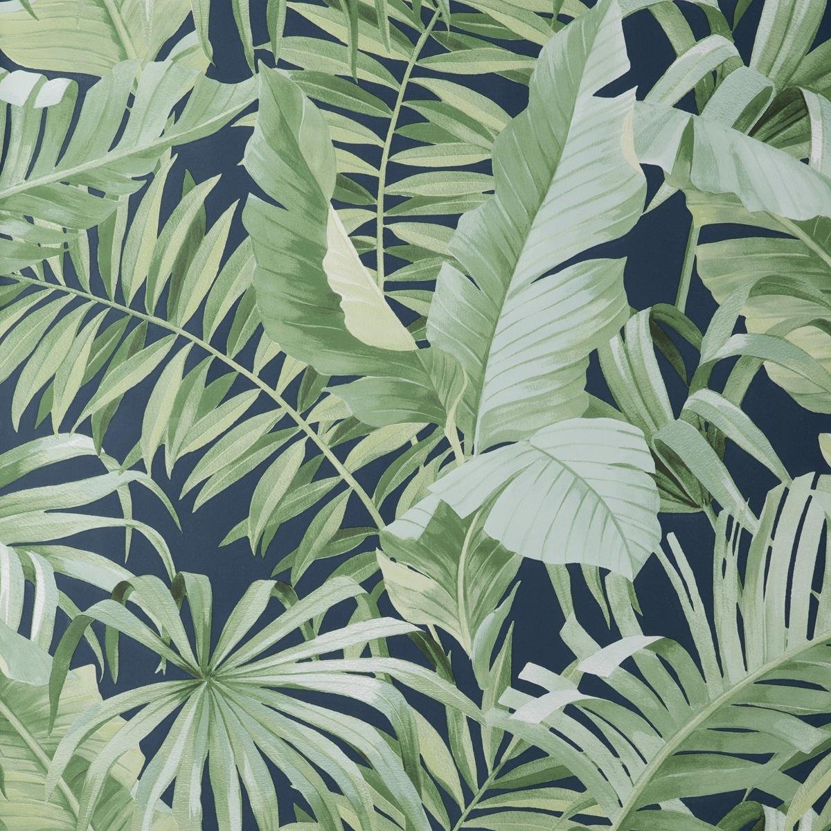 Fine Decor Maui Leaf Wallpaper - Navy