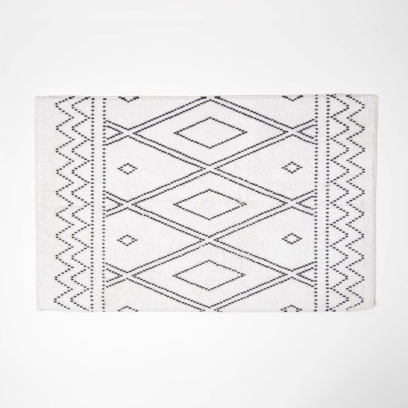 Homescapes Black and White Bath Mat 100% Cotton Boho Design, 50 x 80 cm