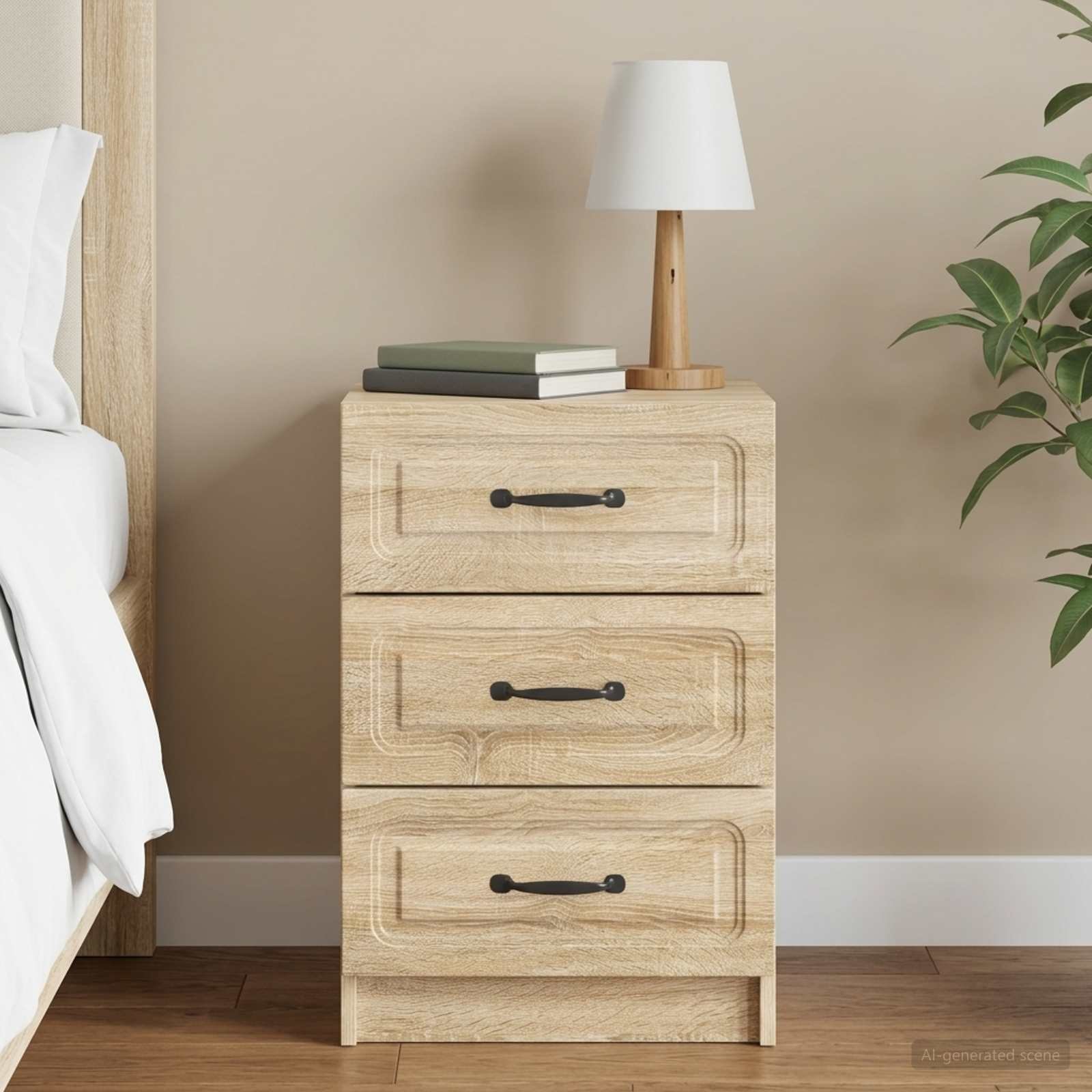 Walplus Engineered Wood Bedside Table - Sonoma Oak - 43 x 41 x 63.5 cm