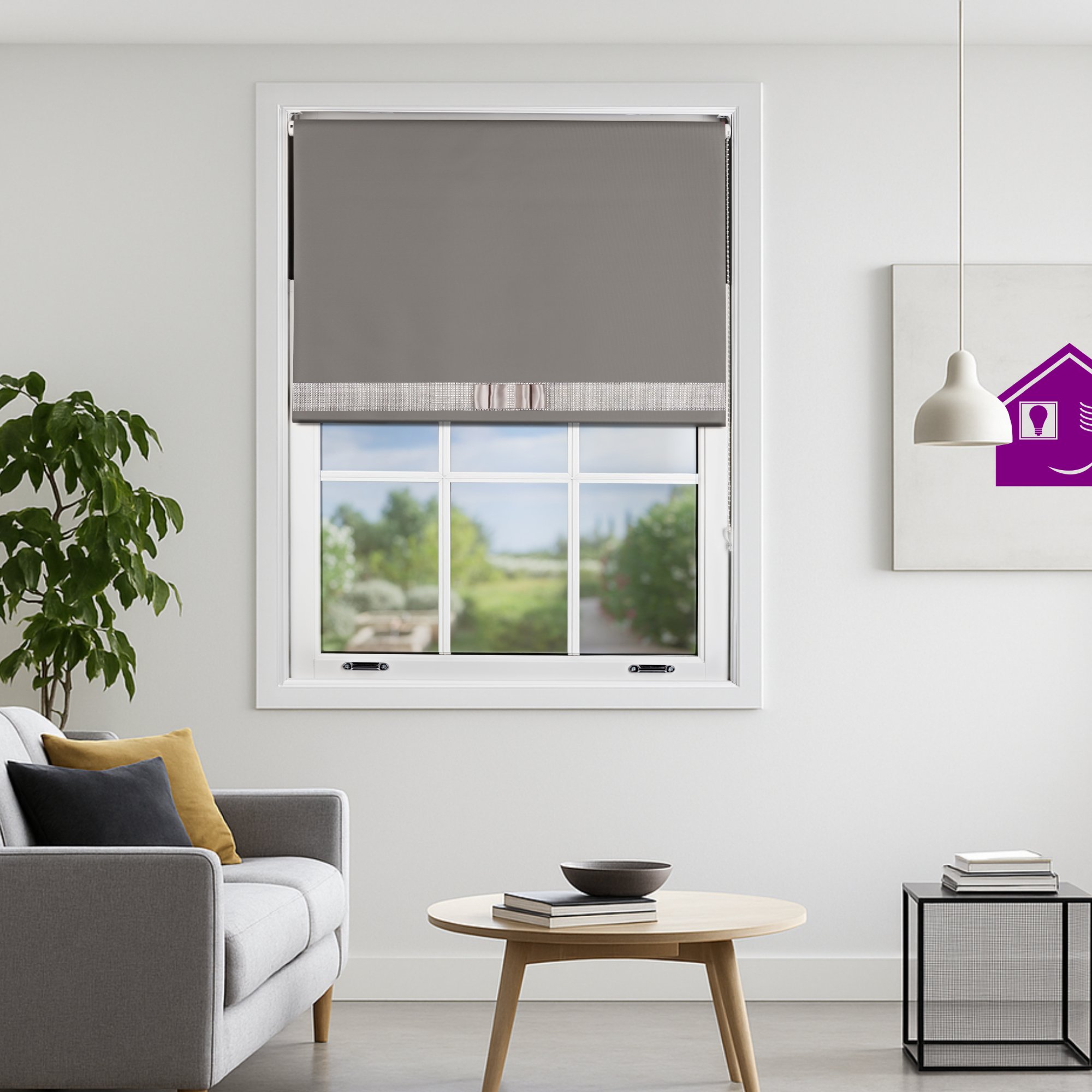 Furnished Dark Grey Blackout Roller Blind Diamante Strip and Bow - 60 x 165cm