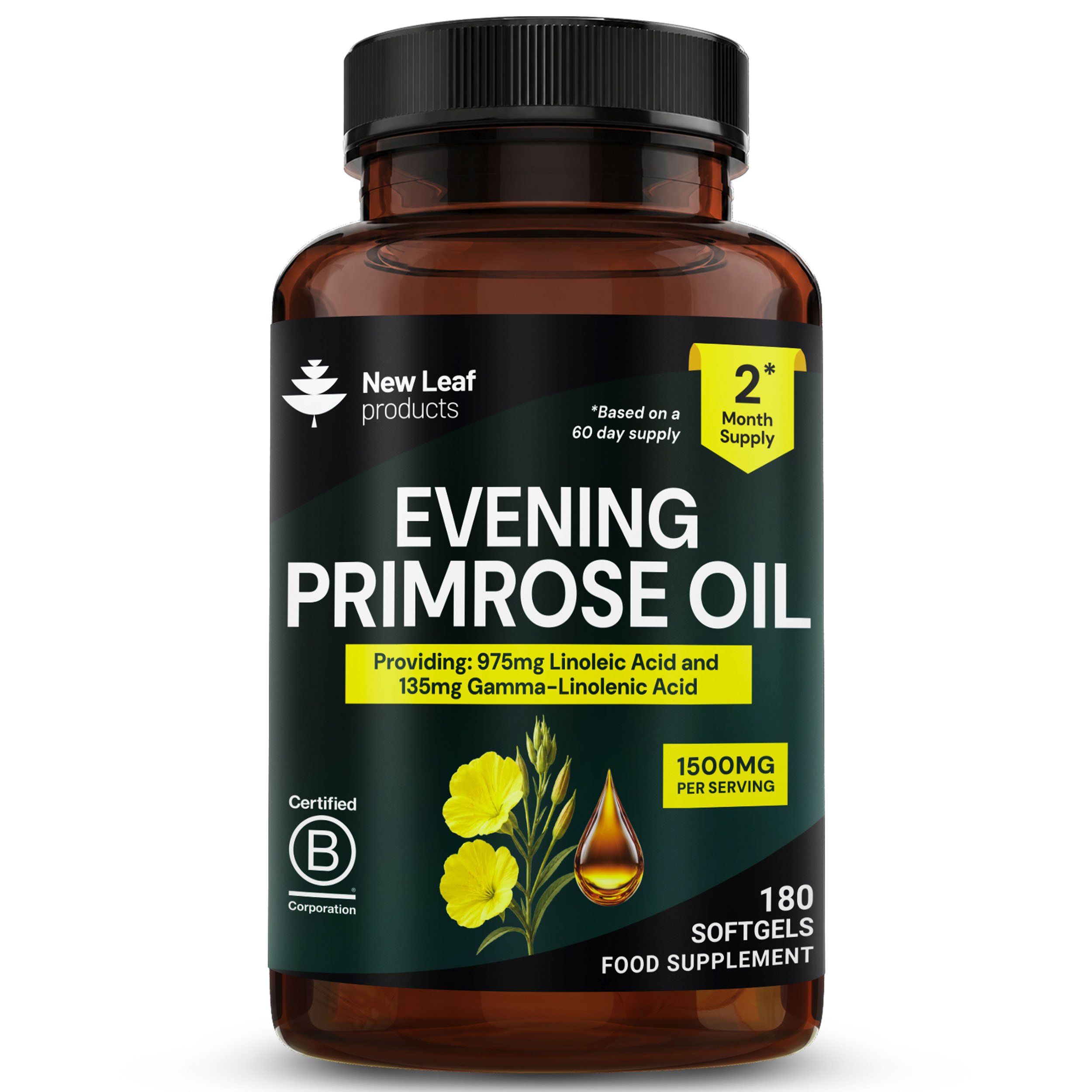 New Leaf Evening Primrose Oil Omega 6 Providing GLA & LA 1500mg - 180 Softgels