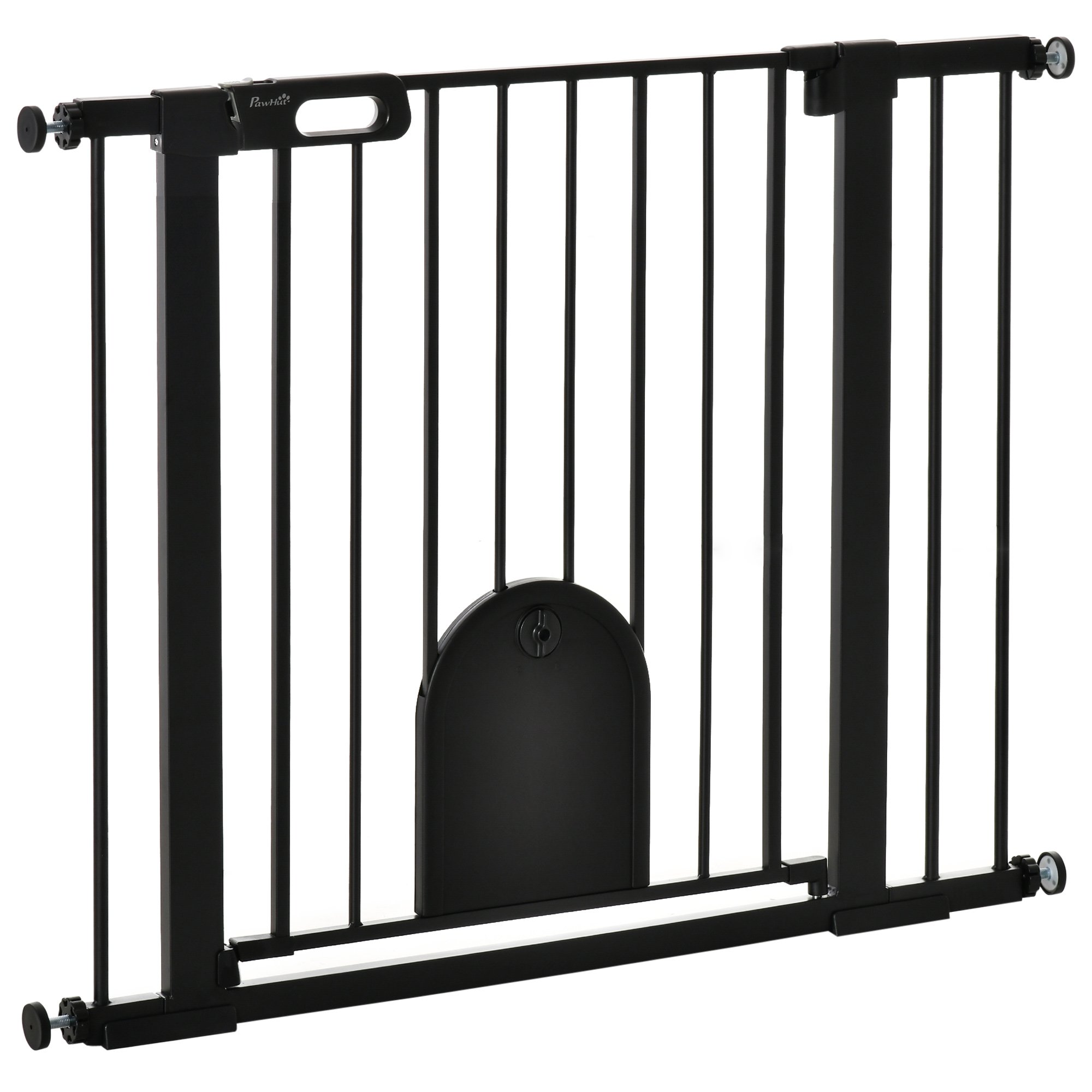PawHut Pressure Fit Cat Flap Auto Close Pet Safety Gate - 75-103cm - Black
