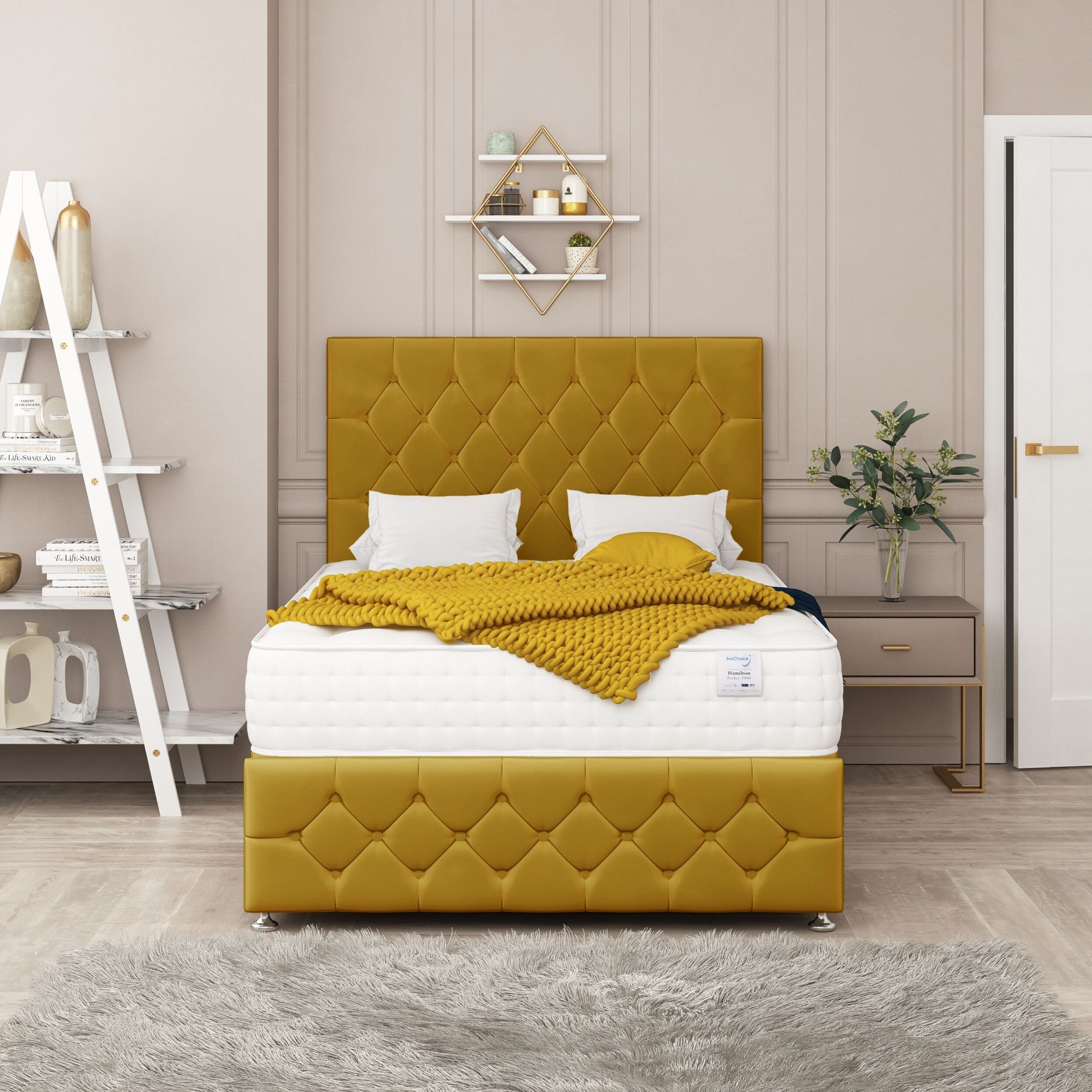 Bed Choices Regency King 4 Drawer 26" Headboard Divan Bed Set - Mustard