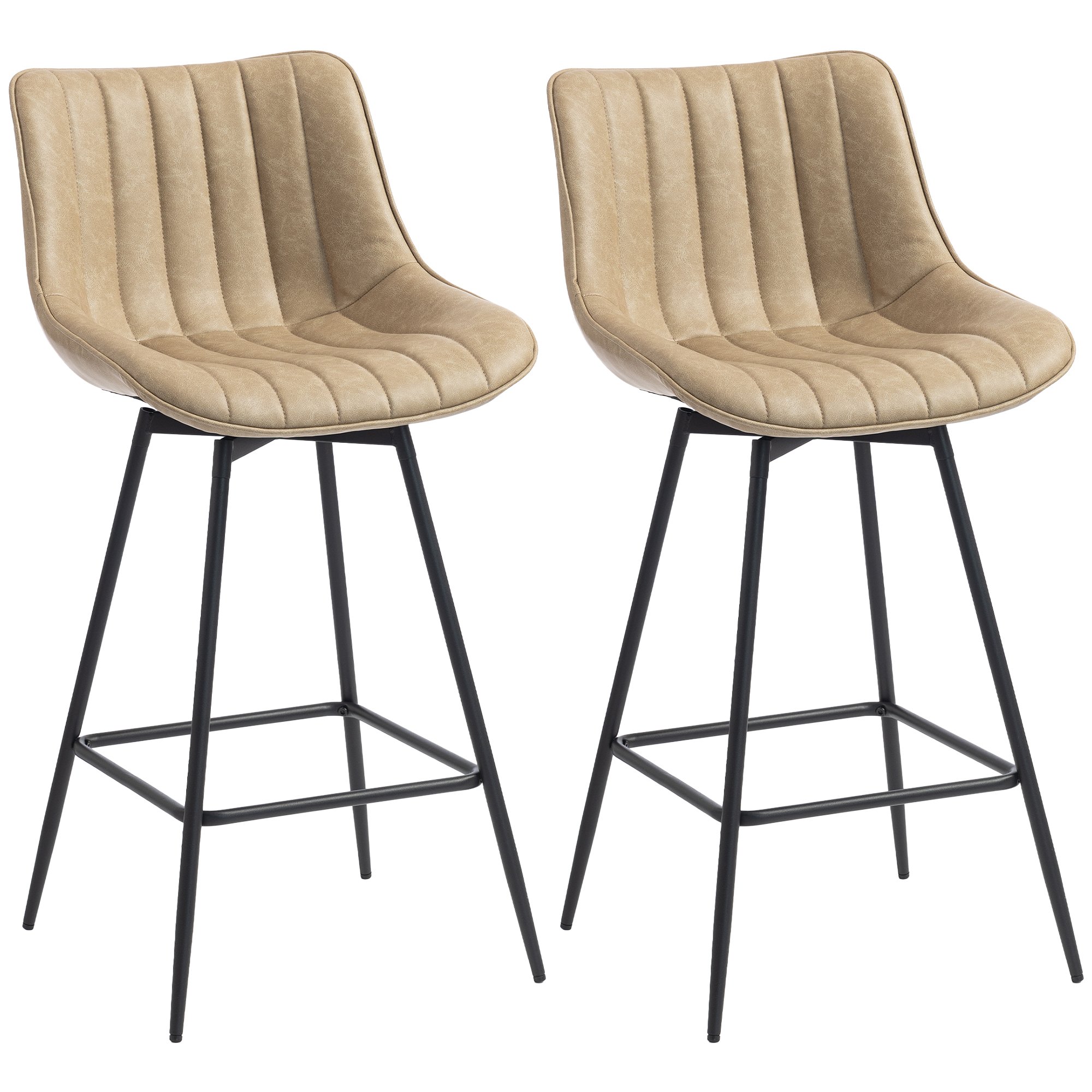 HOMCOM Set of 2 Swivel Height Adjustable Bar Stools - Light Brown