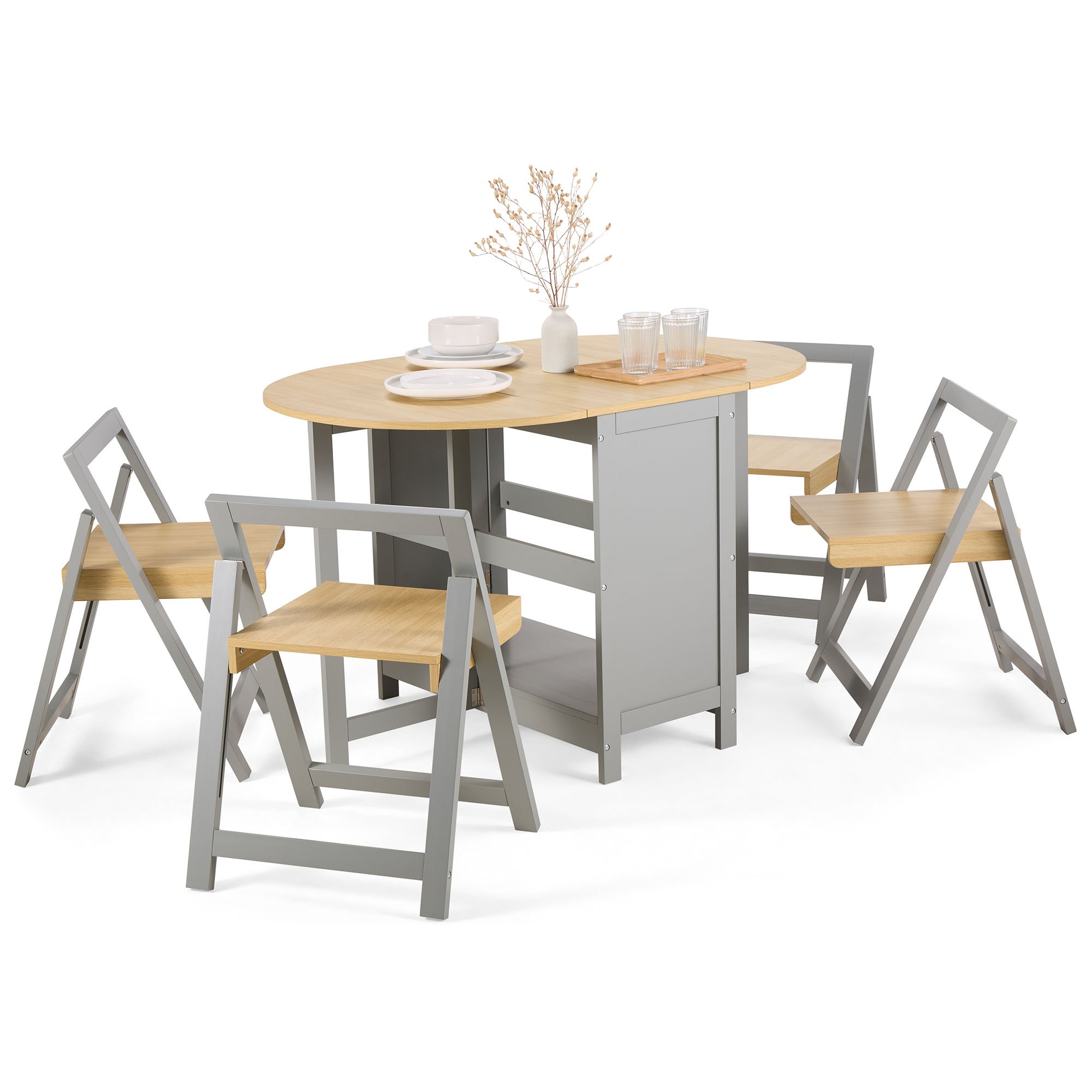 Vonhaus Firbeck Folding Dining Table and Chairs Set 4 - Grey