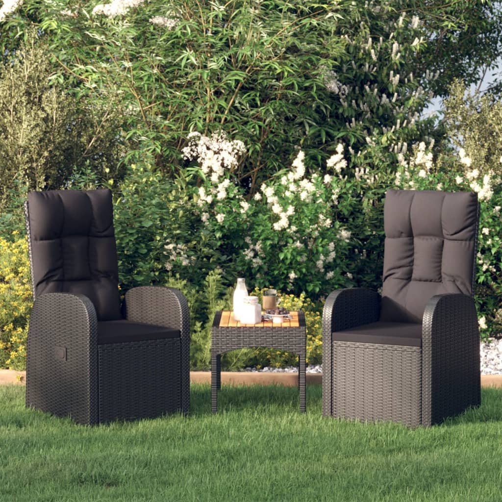 Walplus 2 Piece Poly Rattan Reclining Garden Chairs with Cushions - Black