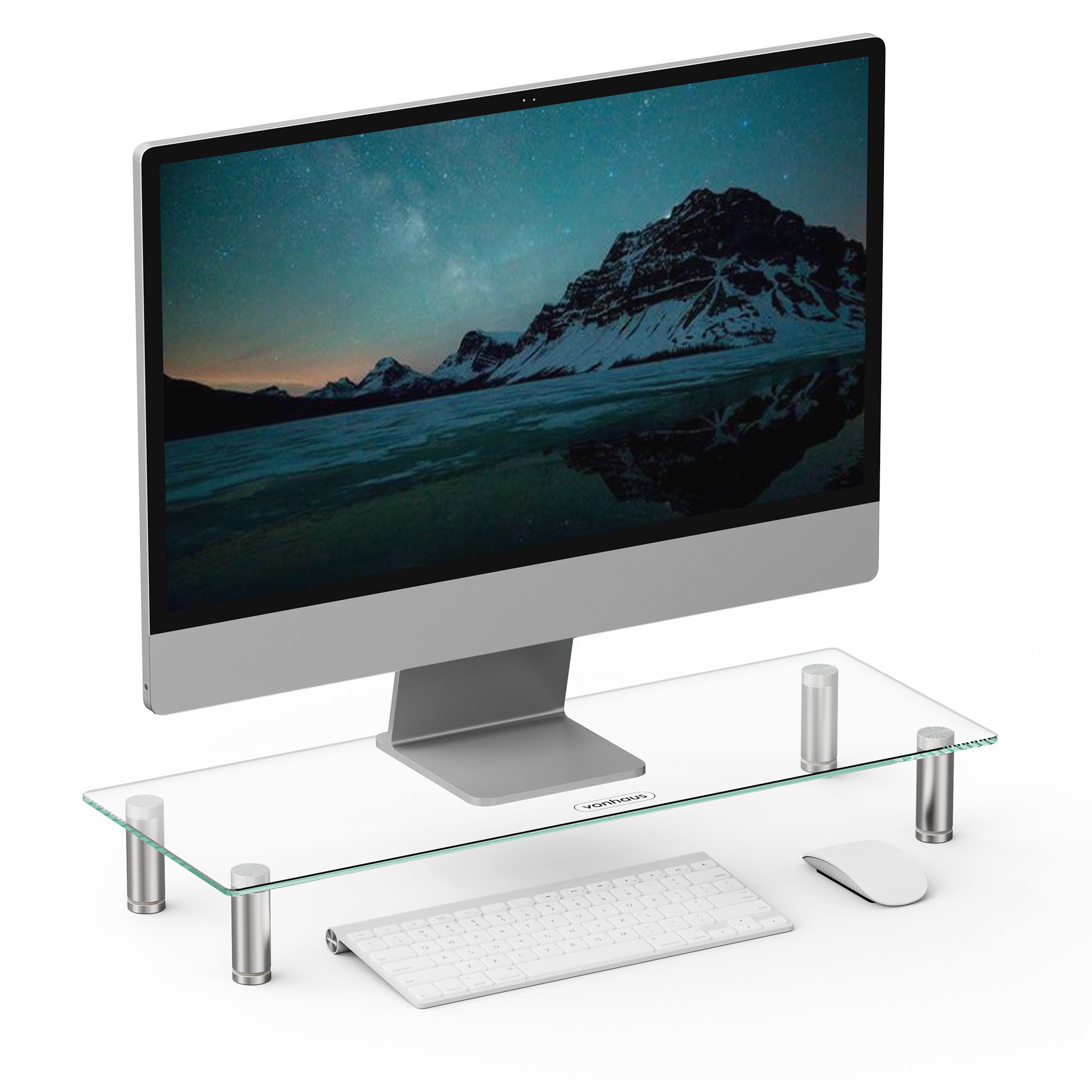 VonHaus 58x21cm Adjustable Tempered Glass Monitor Stand – Black