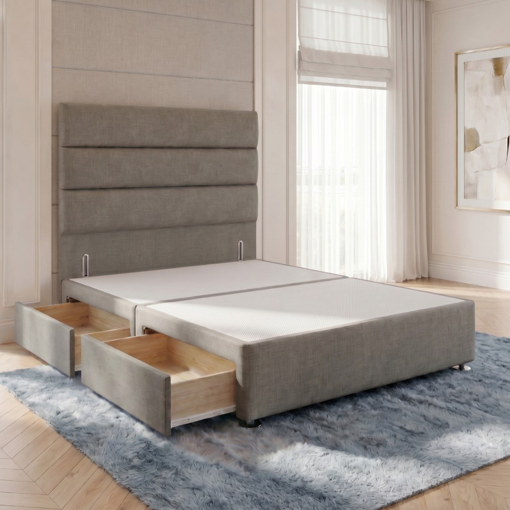 Somnior Regent Linen King 2 Drawer Divan Bed 54" Headboard - Silver