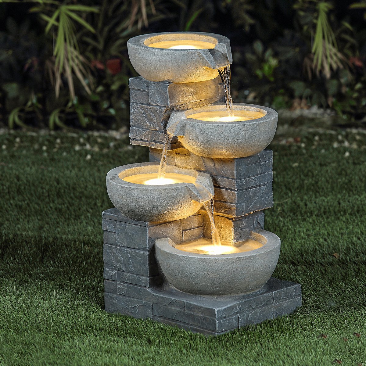 Charles Bentley Rhine Mains Powered Cascading Water Feature - Grey