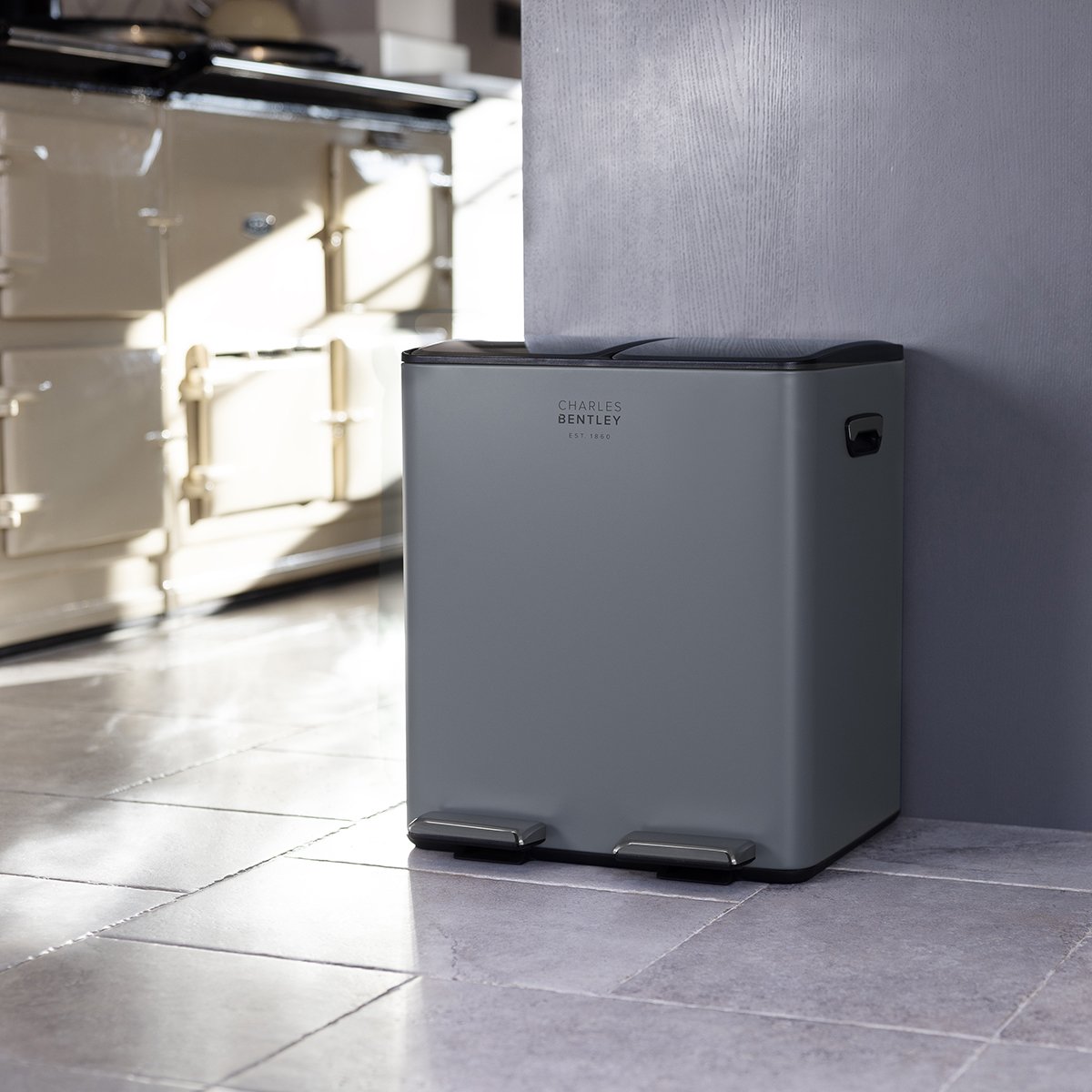 Charles Bentley 30L Double Compartment Grey Kitchen Bin - Grey