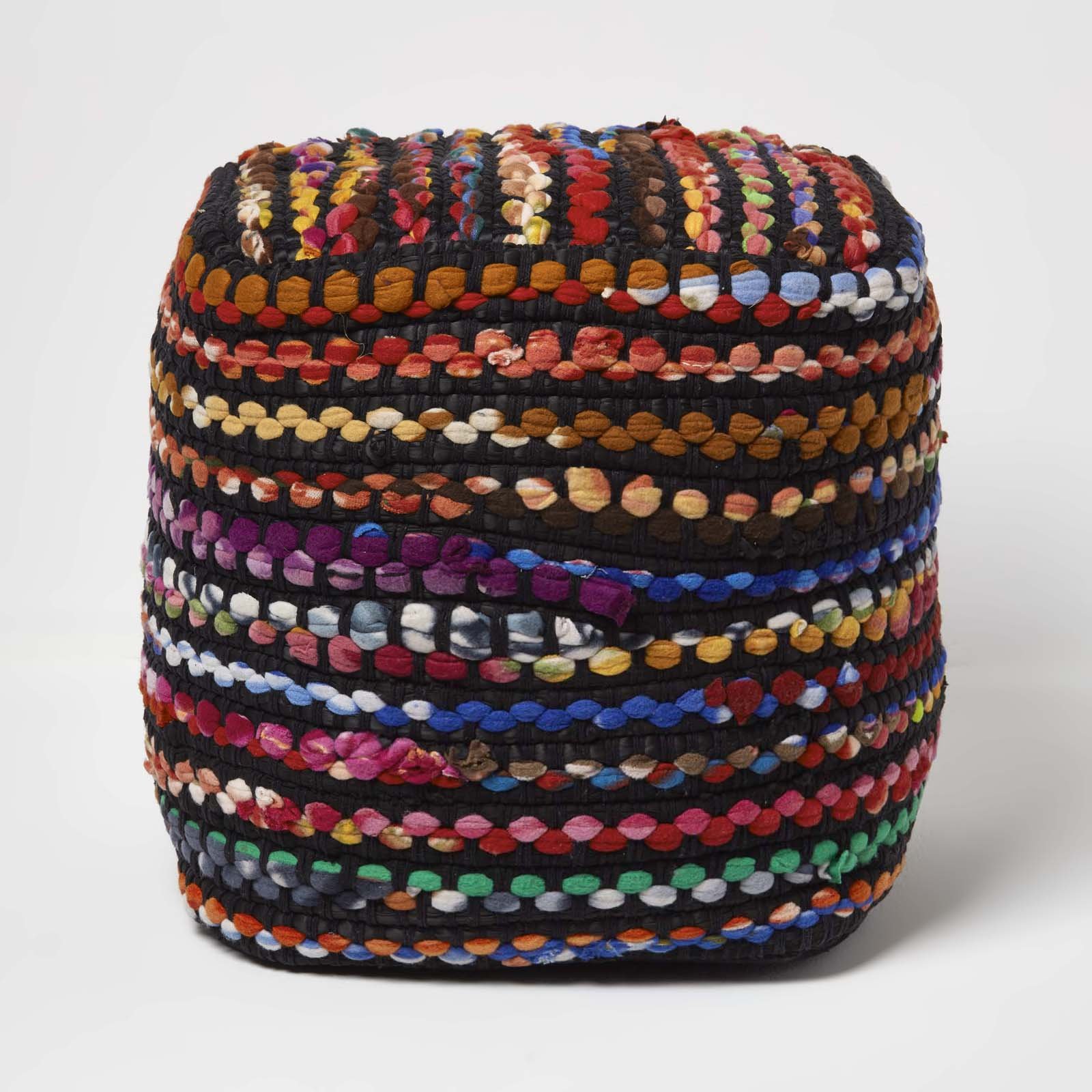 Homescapes Folk Woven Bean Filled Pouffe – 40 x 40 cm – Multicolour