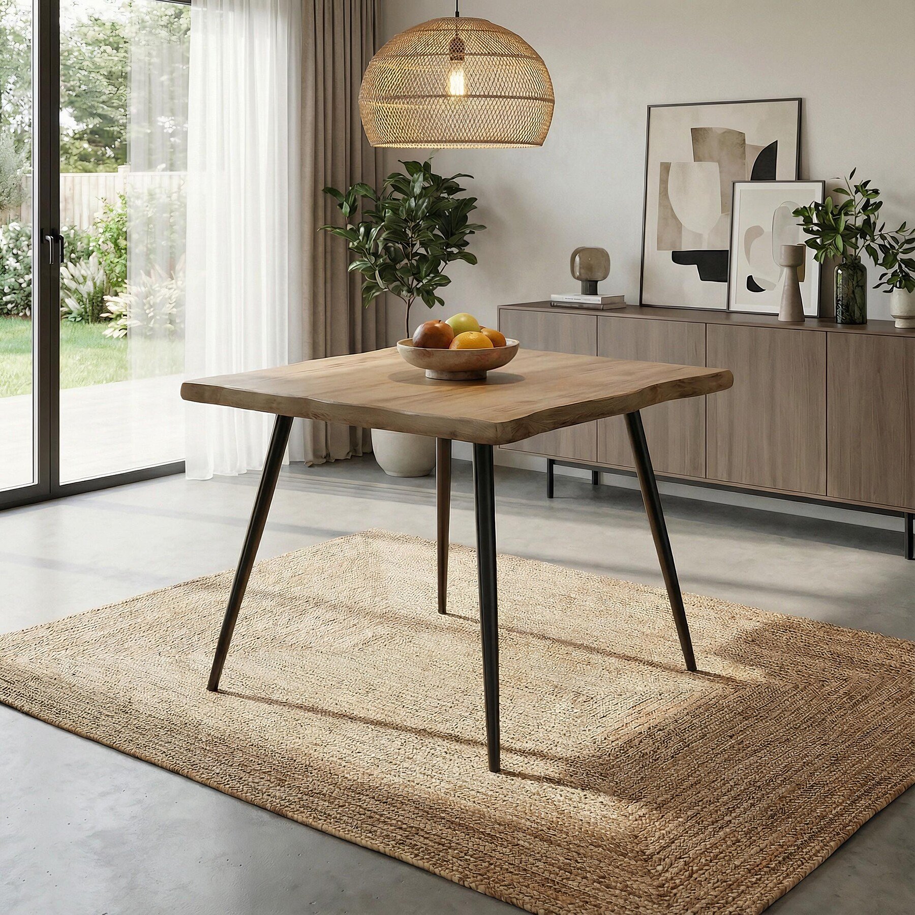 Home Source Avara Natural Grain Dining Table with Black Metal Legs - Oak