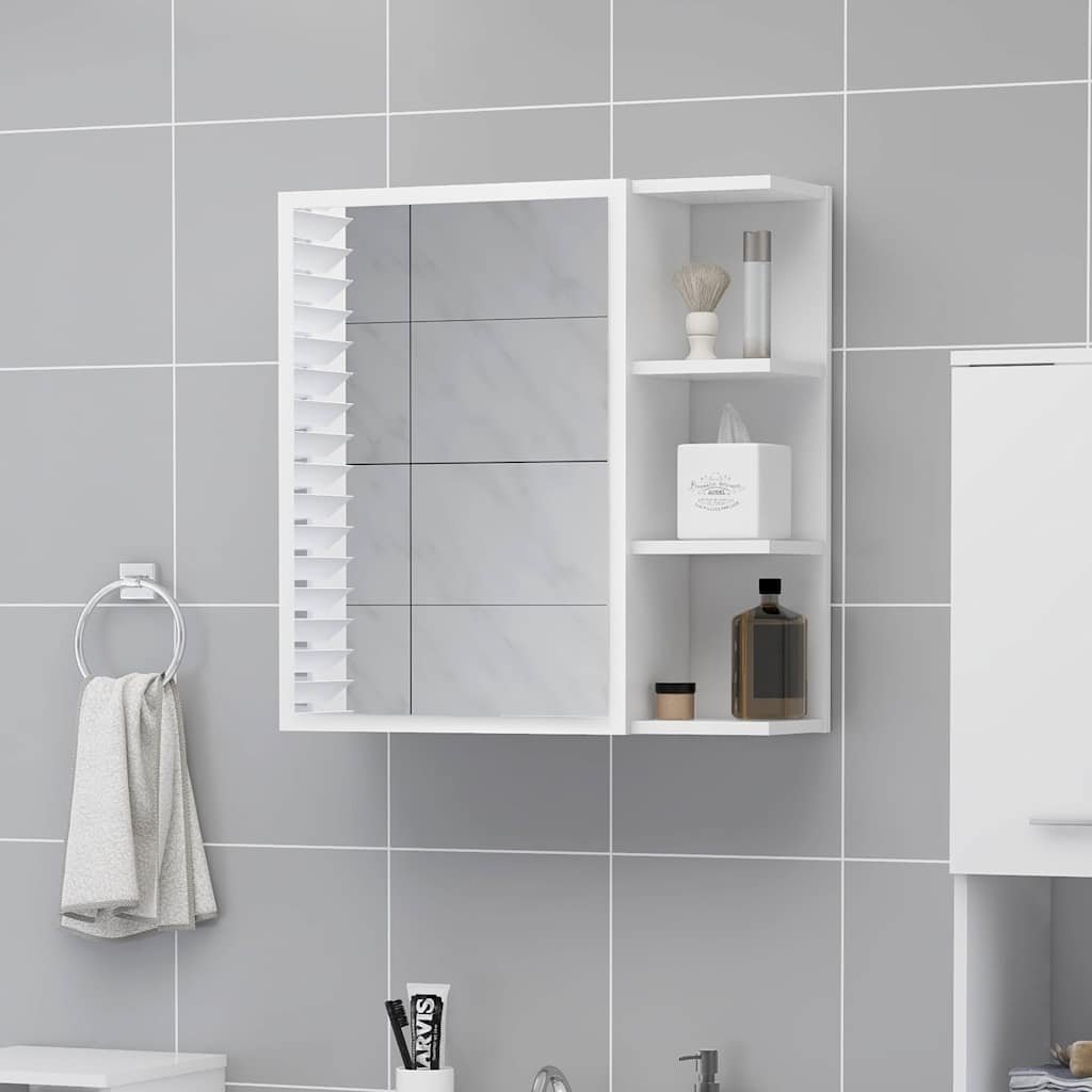Walplus Engineered Wood Bathroom Mirror Cabinet - White - 62.5 x 20.5 x 64 cm