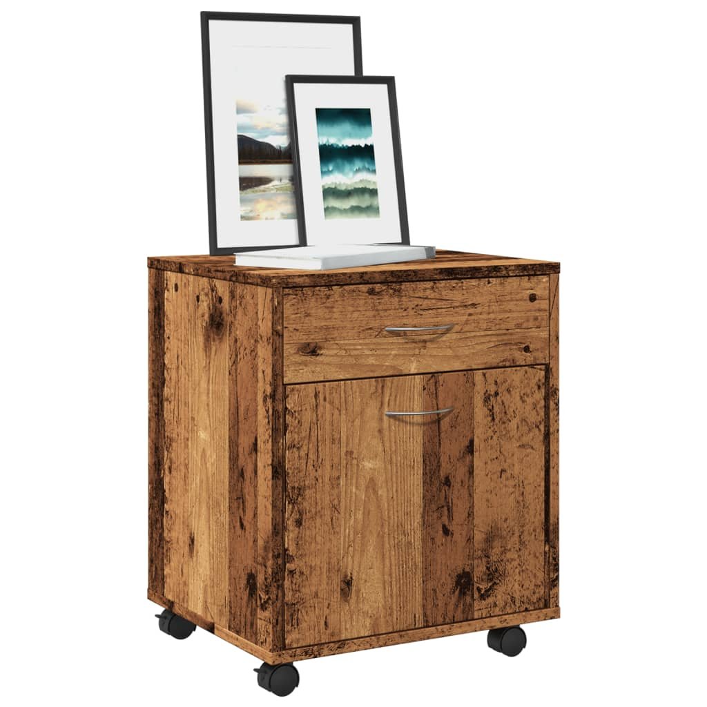 Walplus Engineered Wood Lockable Rolling Cabinet - Dark Wood - 45 x 38 x 54 cm