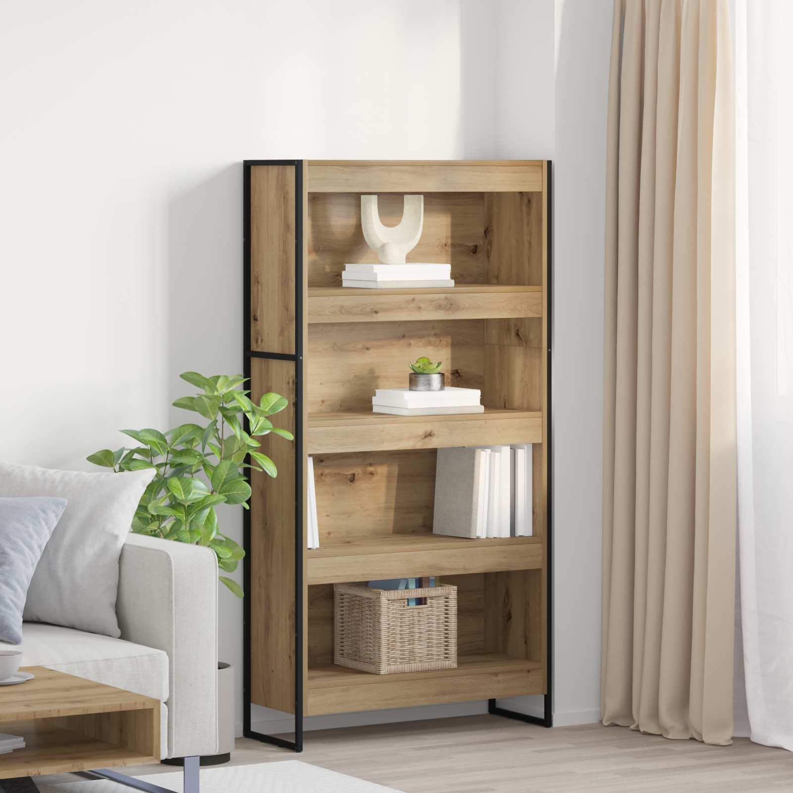 Walplus Engineered Wood Book Cabinet - Oak - 80 x 30 x 155 cm