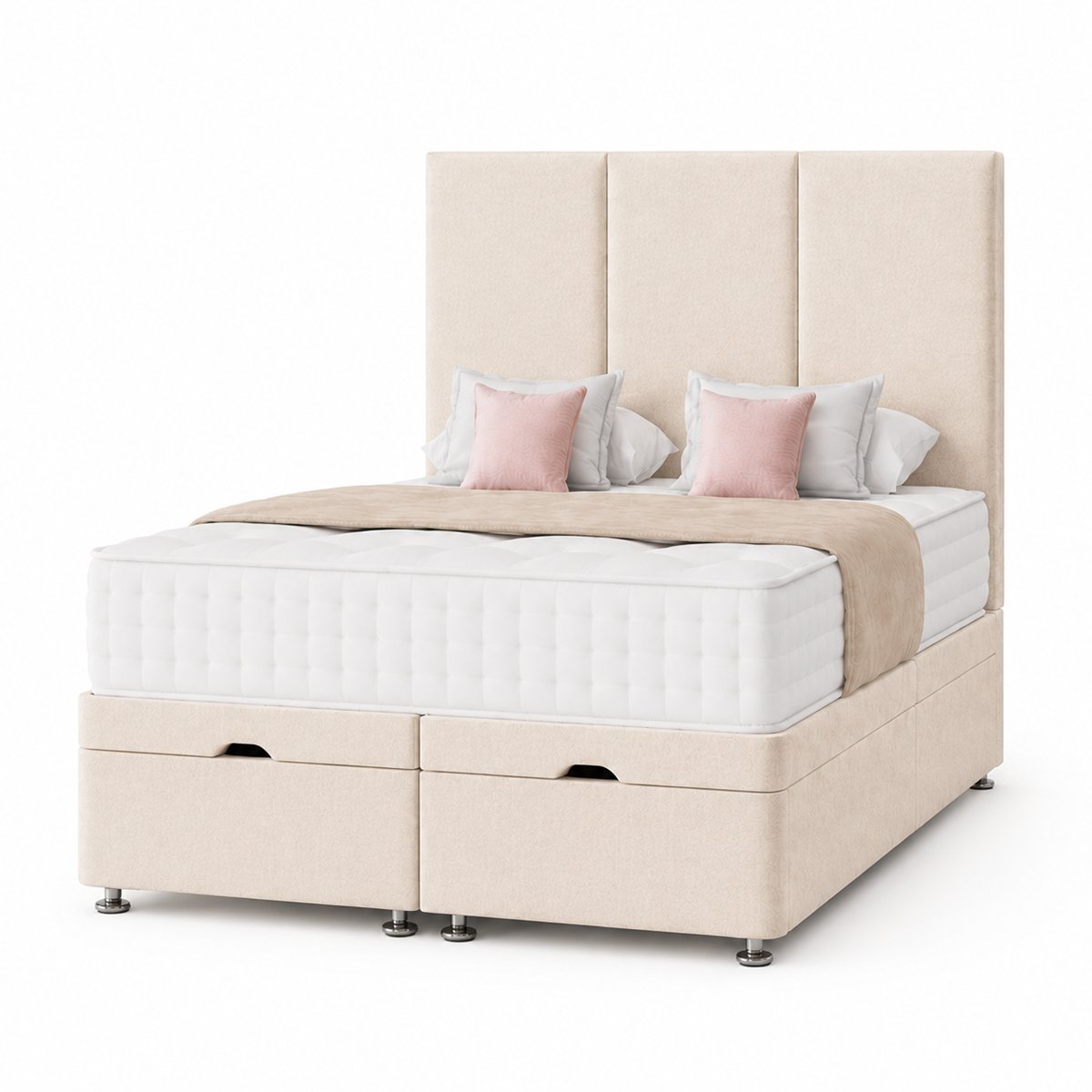Comfy Deluxe Super King End‑lift Ottoman Plush Storage Bed Set - Cream