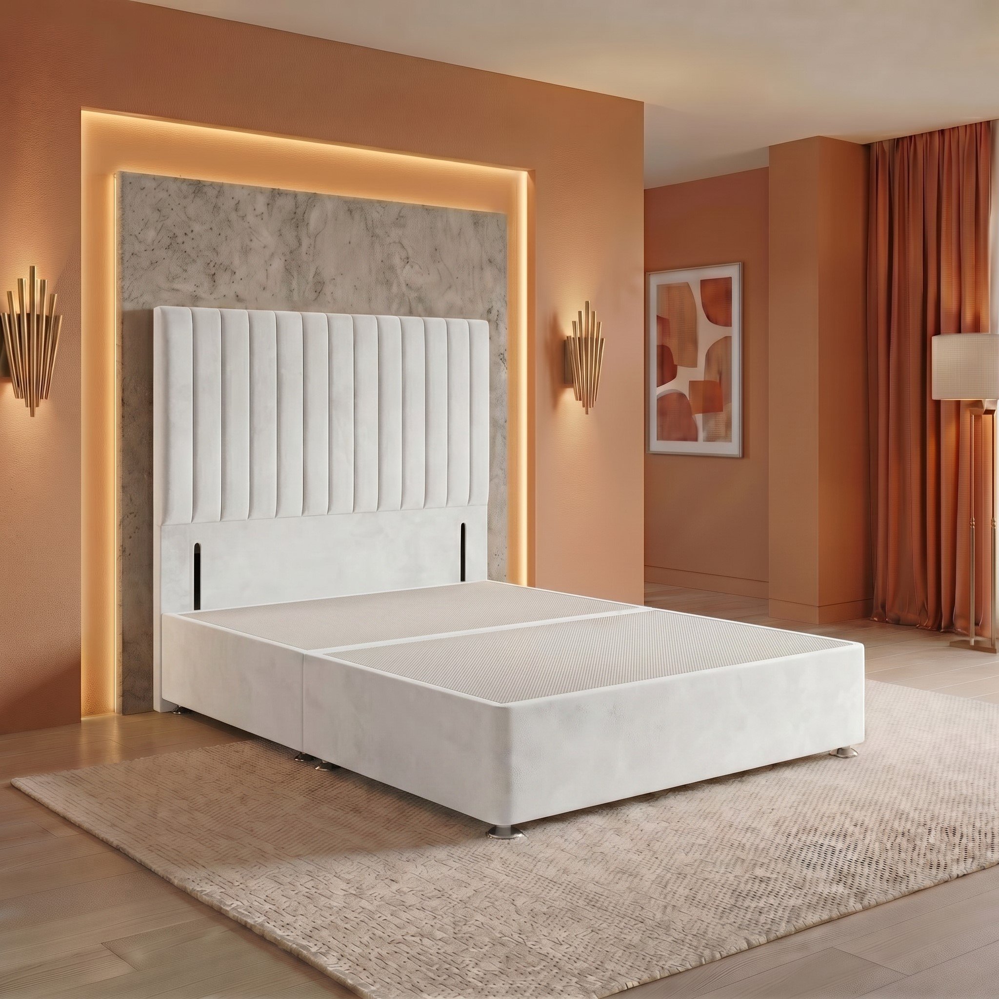 Somnior Heritage Velvet Small Single Divan Bed Base & 54" Headboard - White