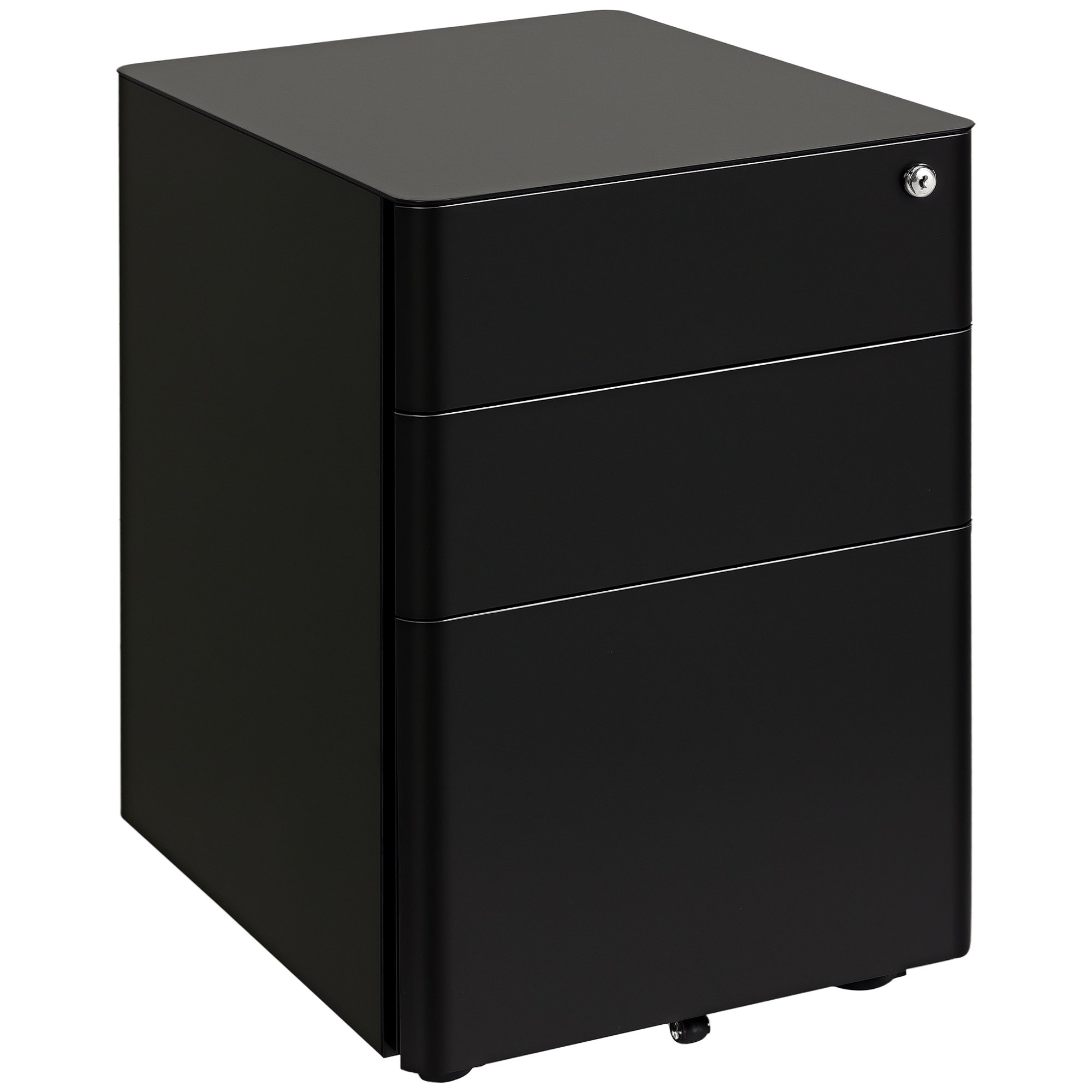 Vinsetto 3 Drawer Mobile Steel Lockable File Cabinet - Black