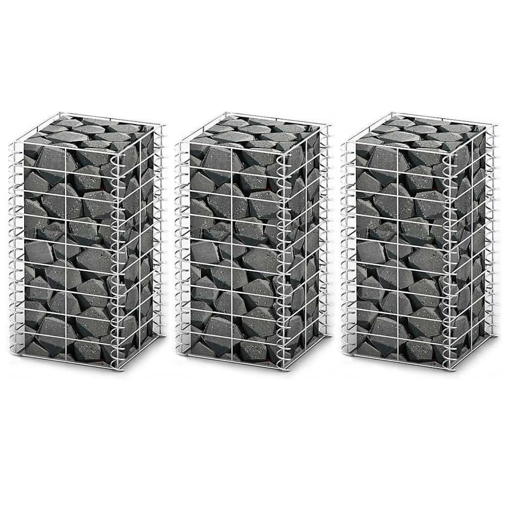 Walplus 3 Piece Gabion Set Galvanised Wire - Silver - 25 x 25 x 50 cm