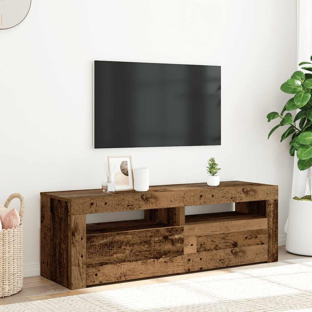 Walplus LED 2 Compartment TV Cabinet - Dark Wood - 120 x 35 x 40 cm