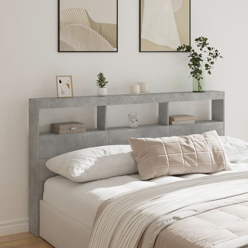 Walplus Wood LED Headboard Cabinet - Granite Grey - 180 x 17 x 102 cm