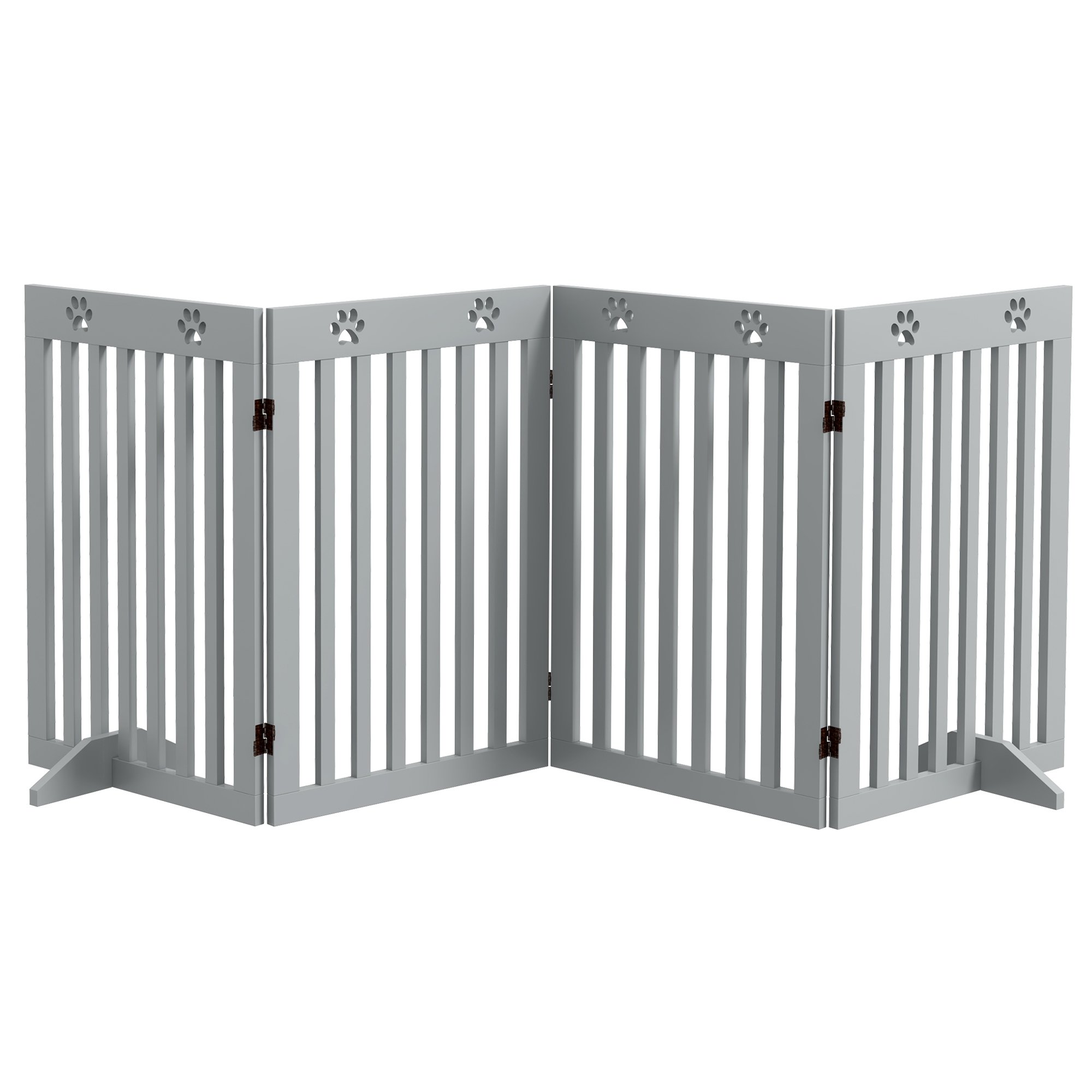 PawHut 4-Panel MDF Folding Freestanding Pet Gate - 204x75cm - Light Grey