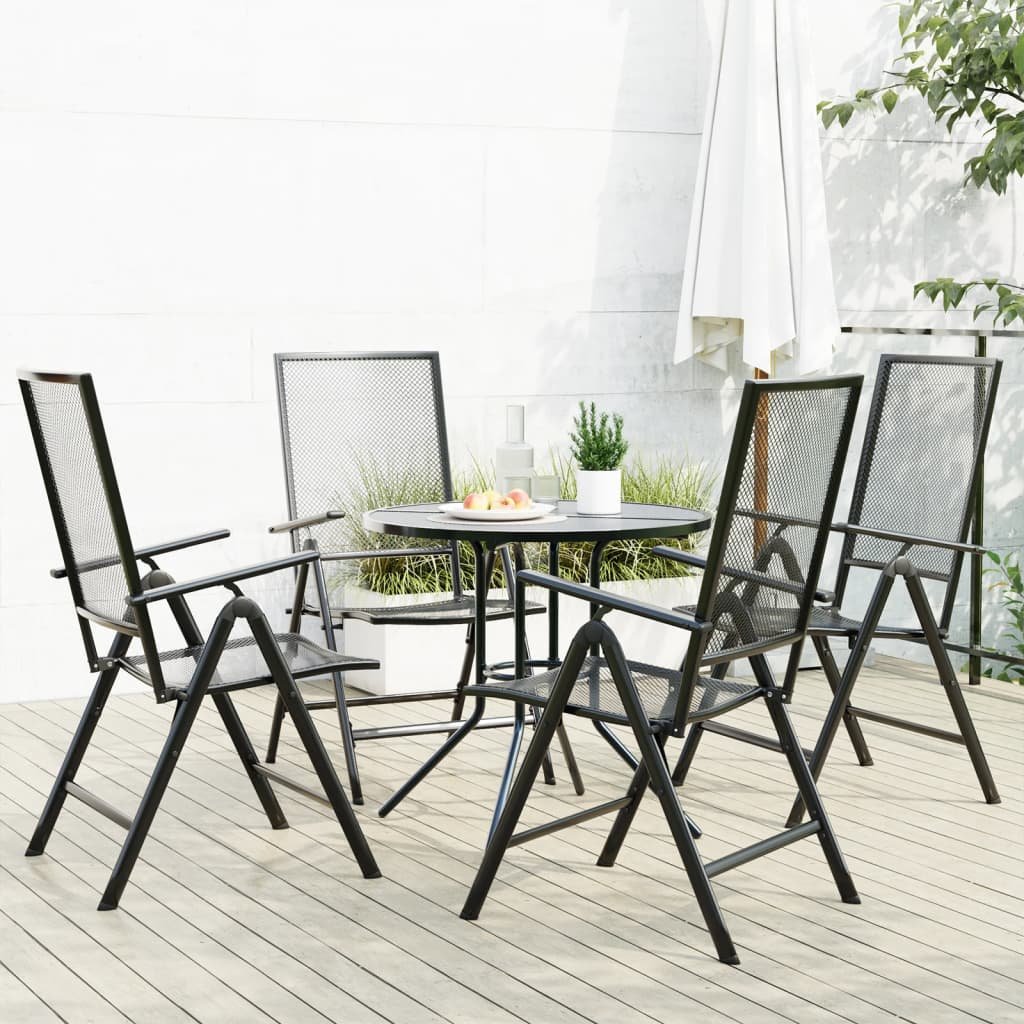 Walplus 5 Piece Steel Folding Garden Chair Set - Anthracite - 80 x 72.5 cm