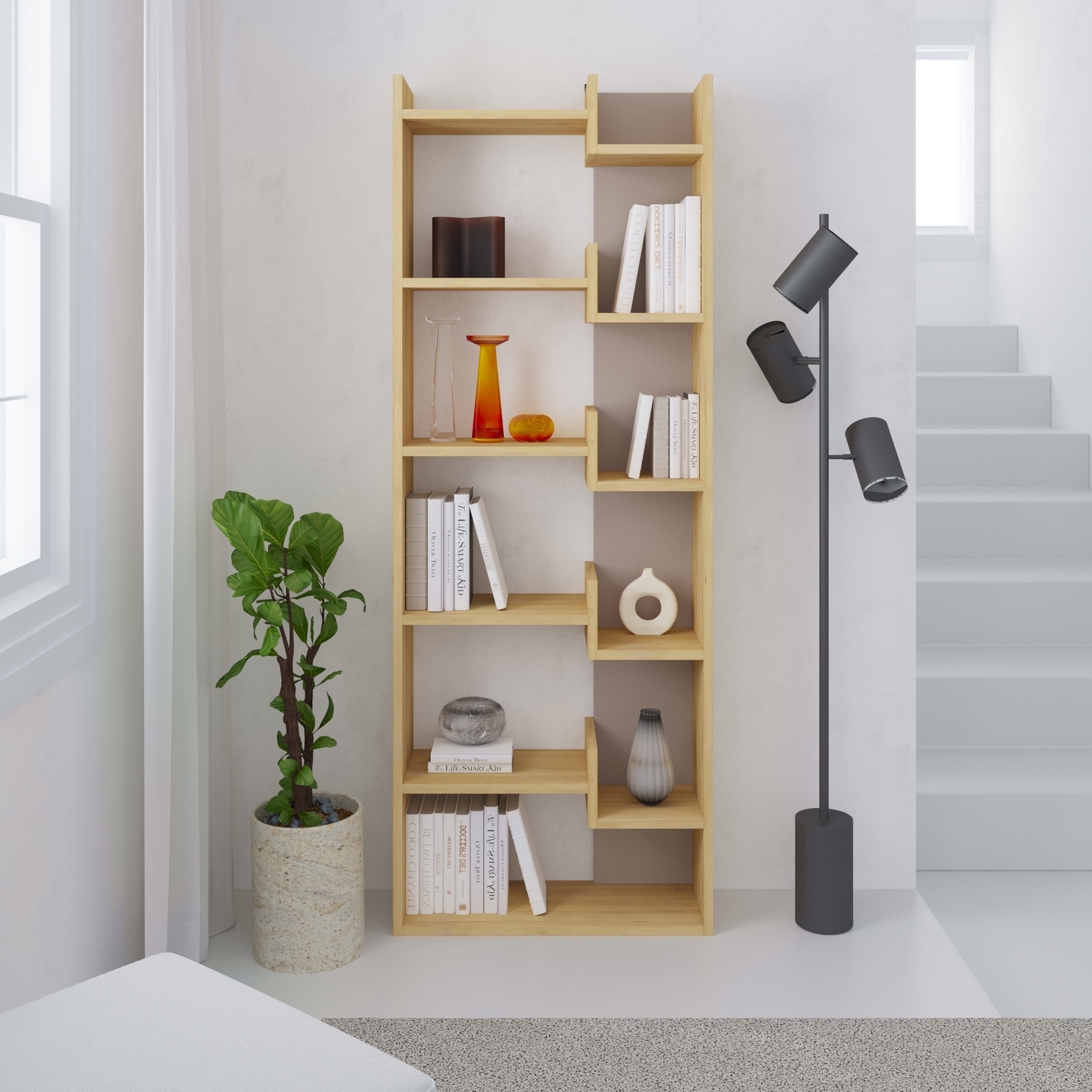 Decortie Oppa 11 Tier Tall Bookcase - Oak
